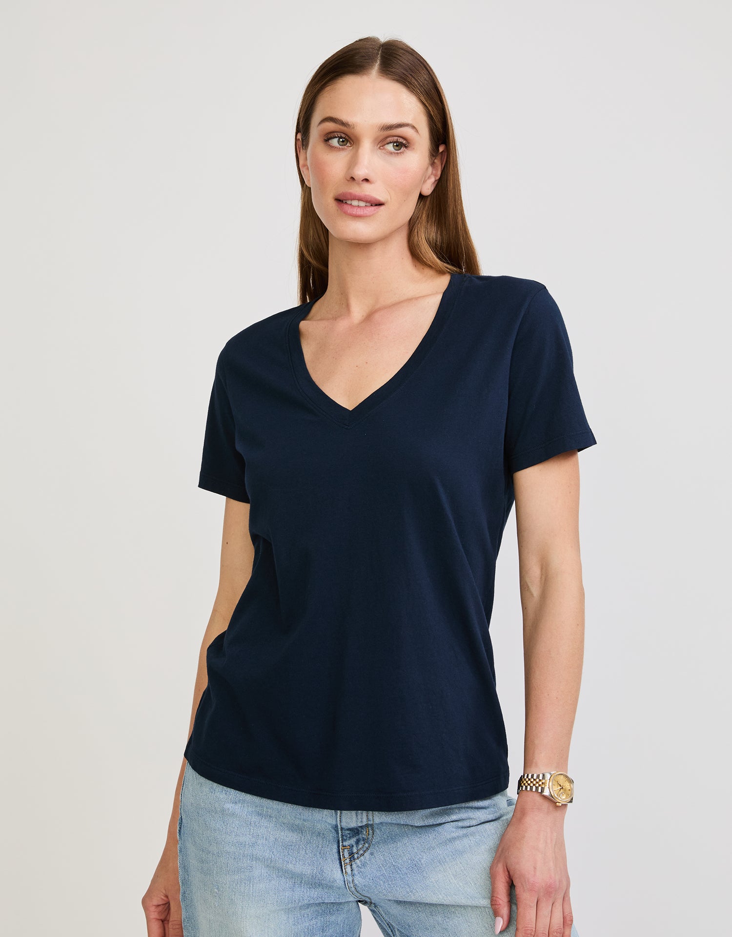 Charleston V Neck Tee - Navy