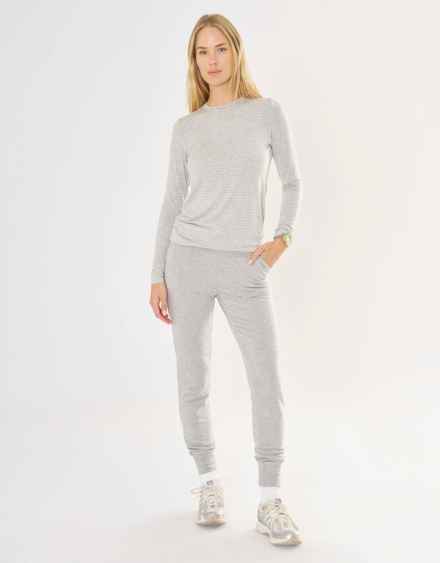 Chicago Long Sleeve - Heather Grey and White Stripe
