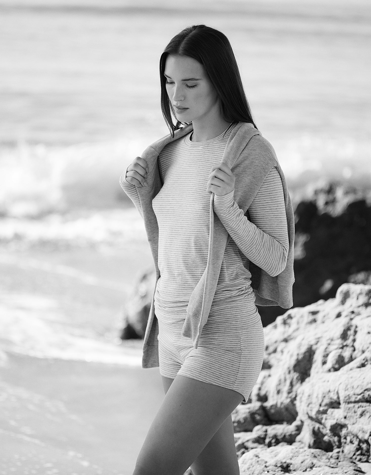 Brentwood Short - Oatmeal and White Stripe