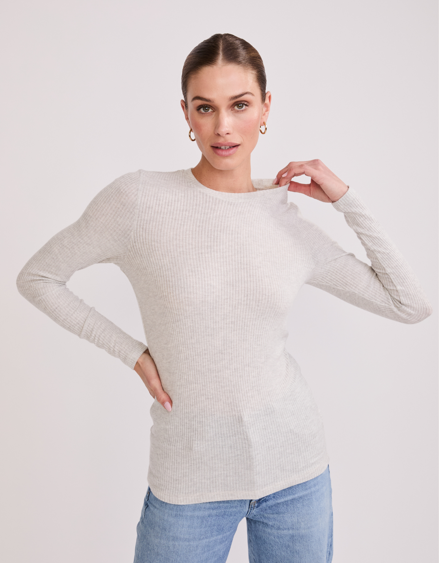 Helena Hatchi Rib Long Sleeve - Heather Ash