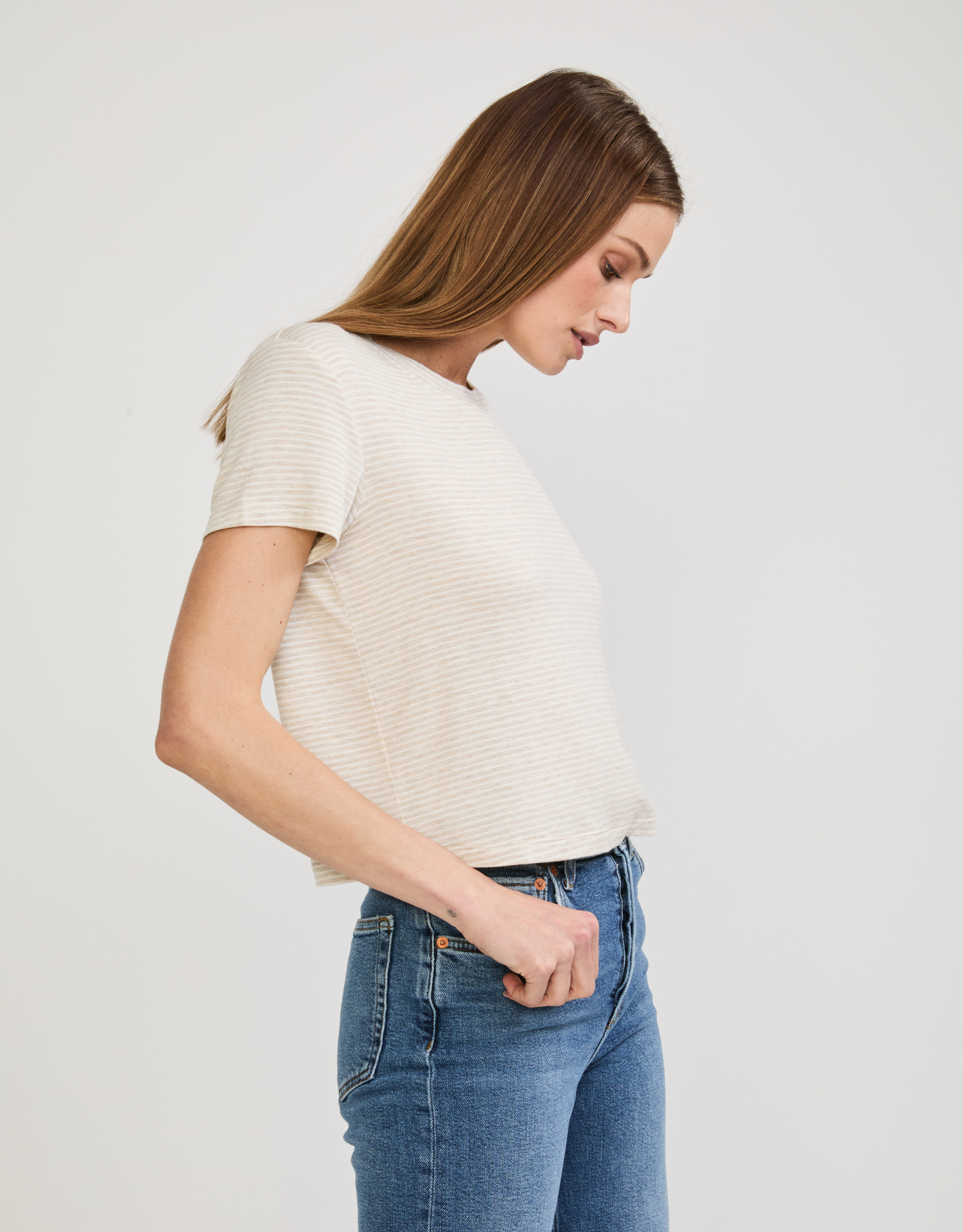 Brooklyn Tee - Oatmeal and White Stripe