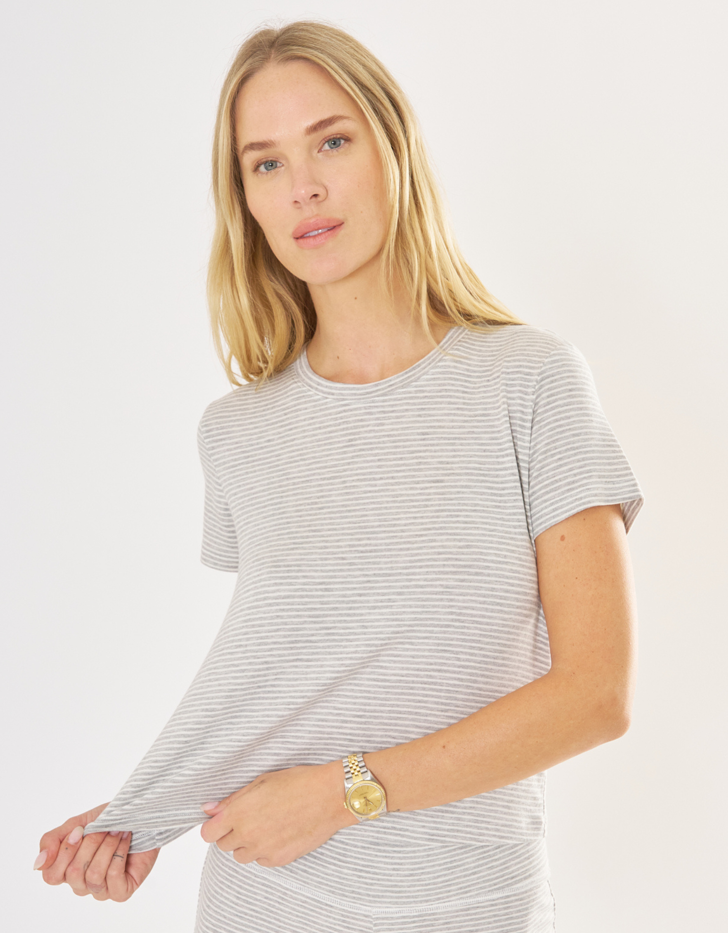 Brooklyn Tee - Heather Grey and White Stripe