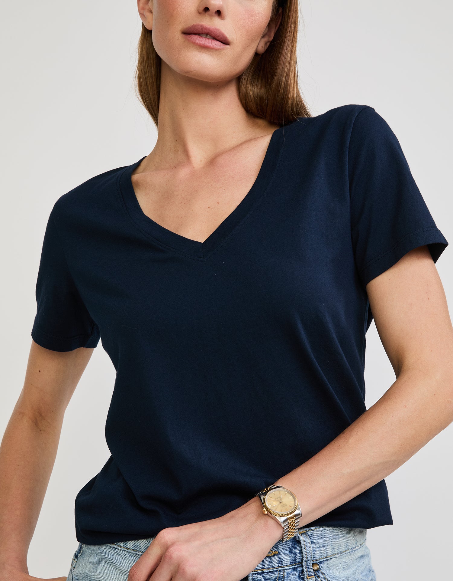 Charleston V Neck Tee - Navy
