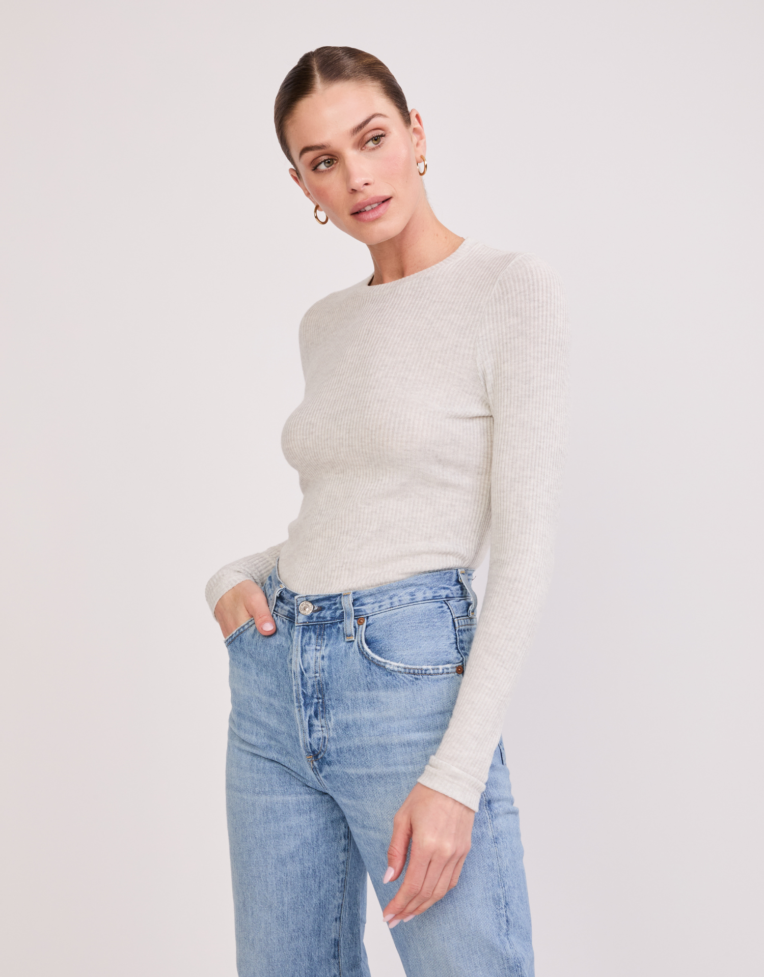 Helena Hatchi Rib Long Sleeve - Heather Ash