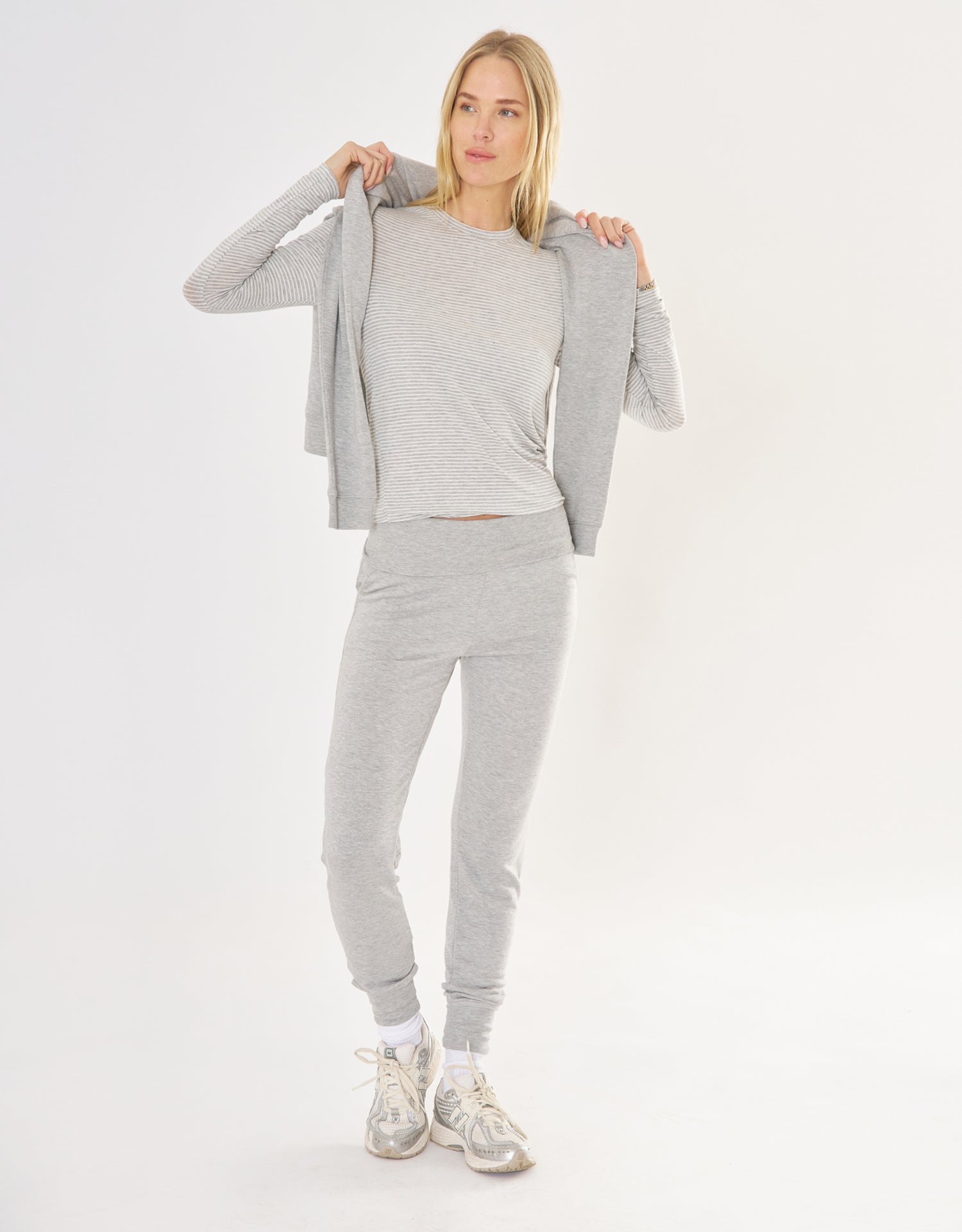 Chicago Long Sleeve - Heather Grey and White Stripe