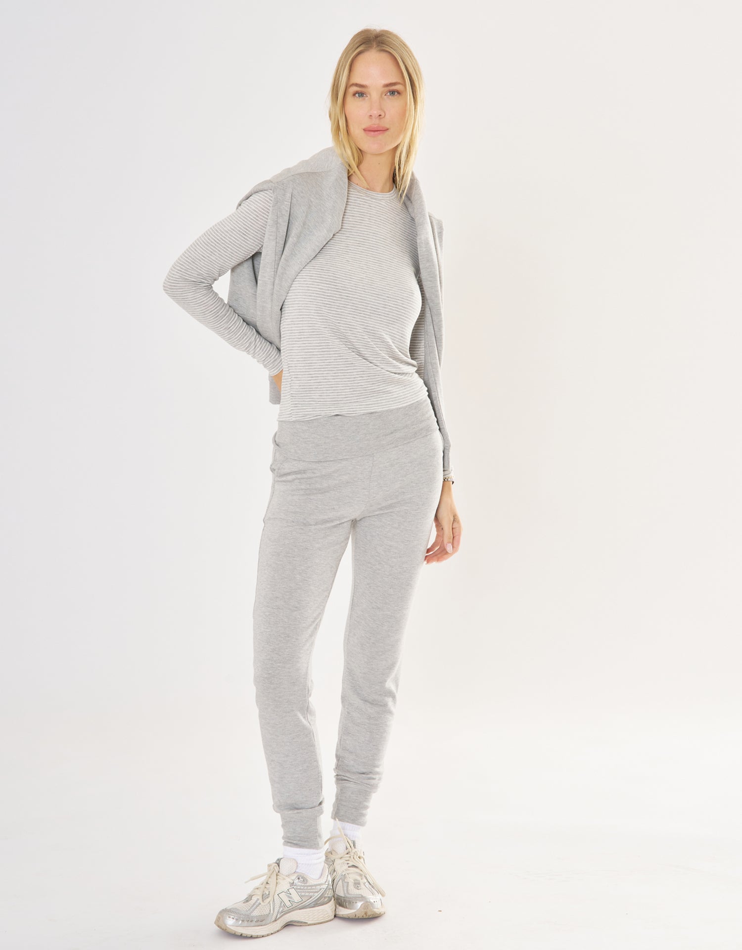Chicago Long Sleeve - Heather Grey and White Stripe