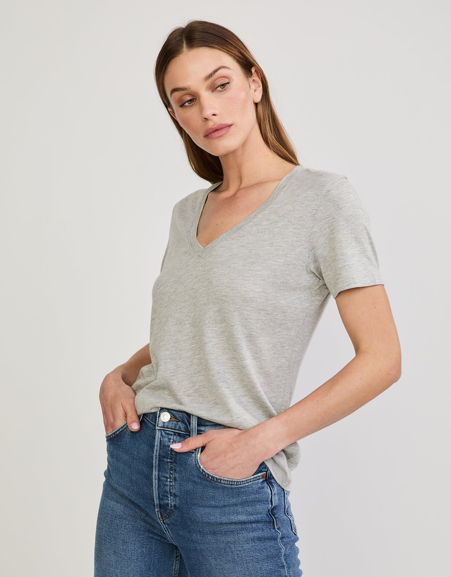 Charleston V Neck Tee - Heather Grey