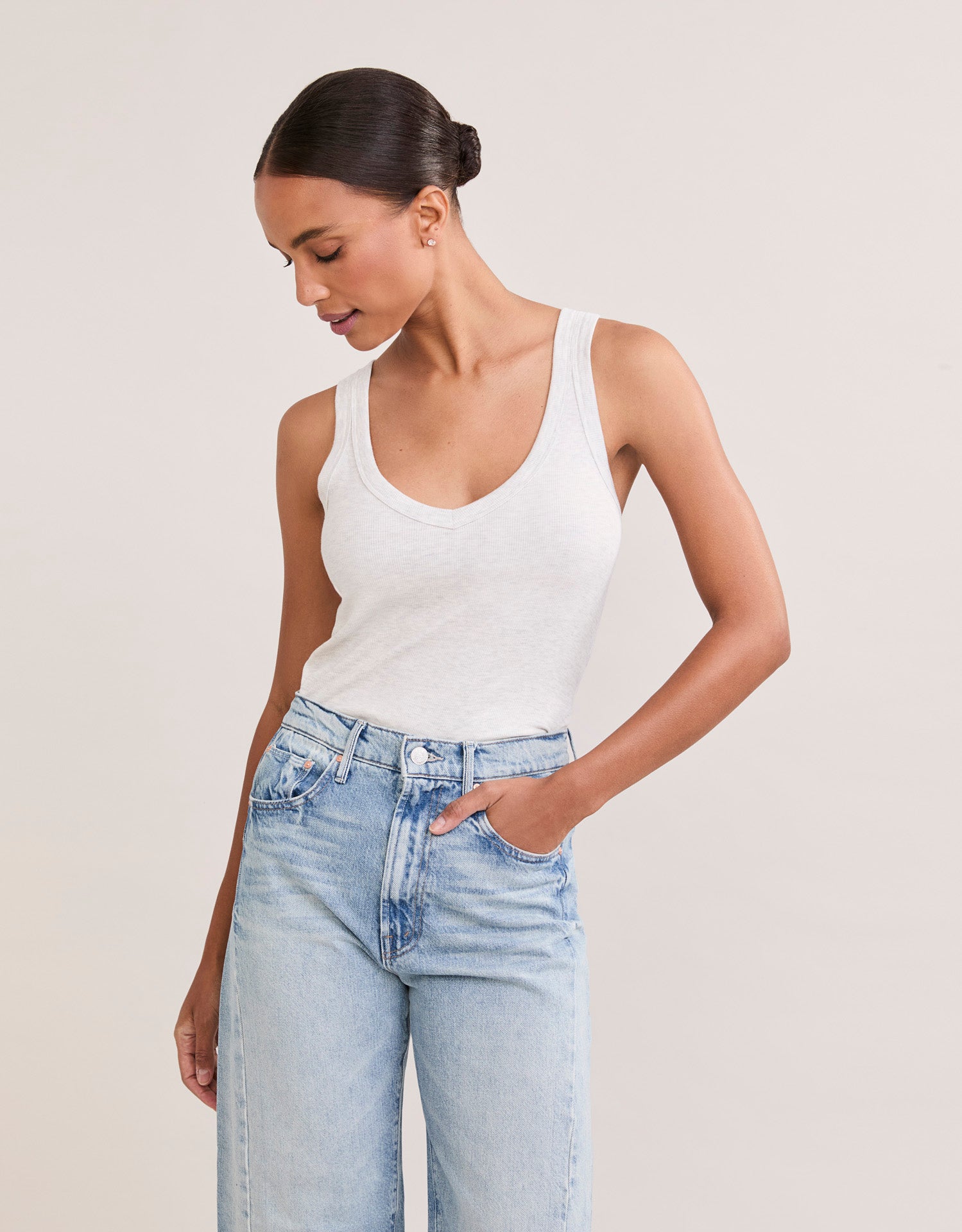 Augusta Ribbed V Neck Tank - Heather Ash