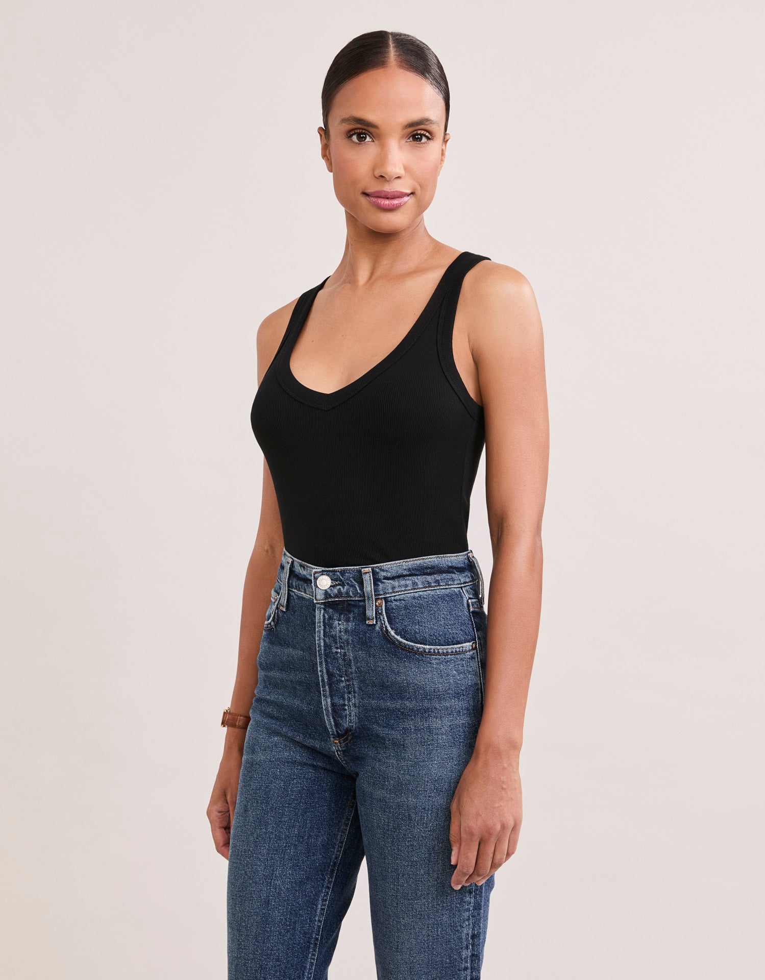 Augusta Ribbed V Neck Tank - Black