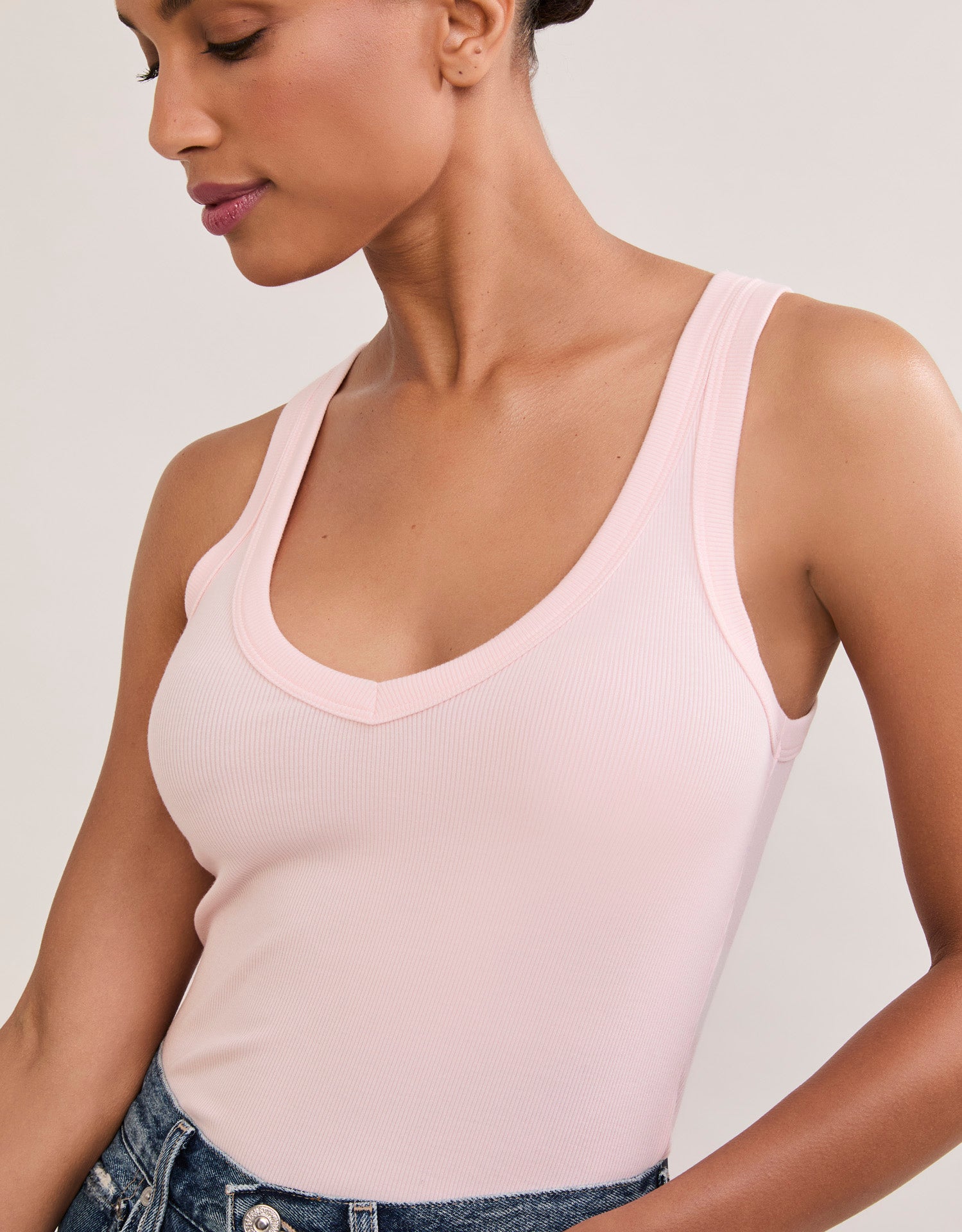 Augusta Ribbed V Neck Tank - Petal