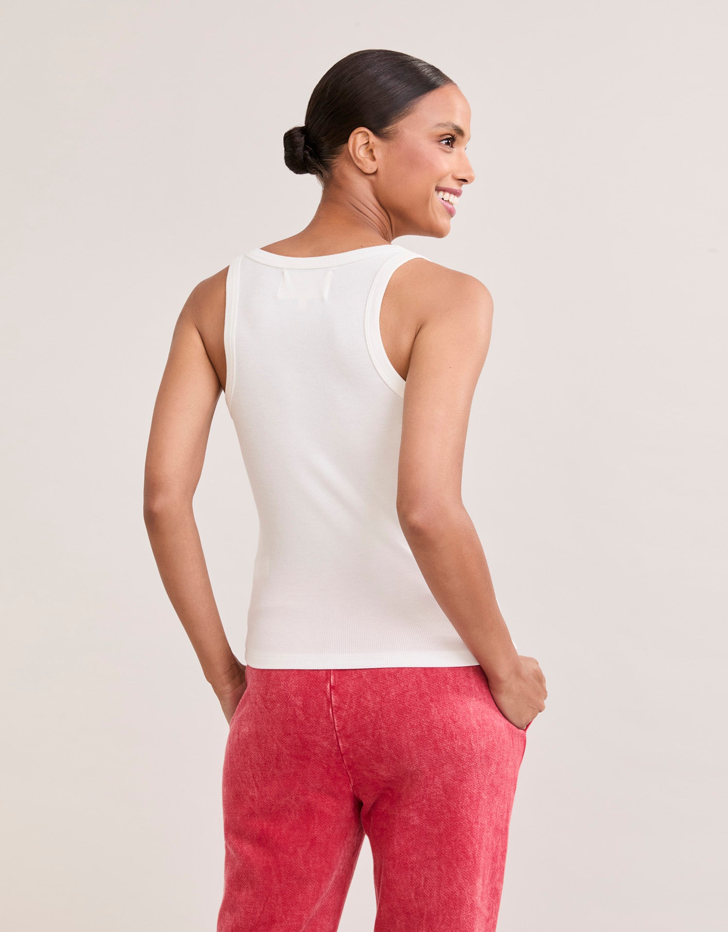Augusta Ribbed V Neck Tank - White