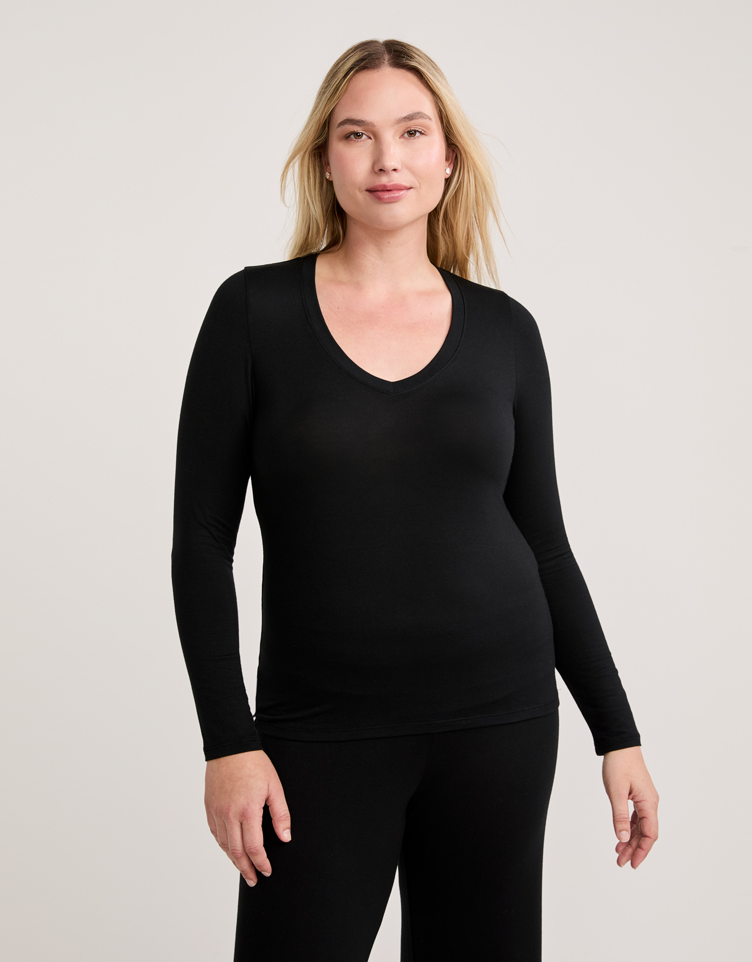Memphis Long Sleeve V Neck Tee - Black