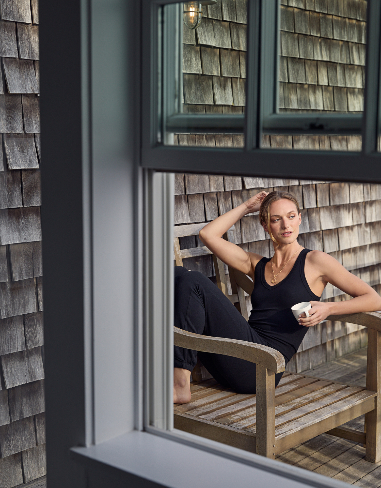 Augusta Ribbed V Neck Tank - Black