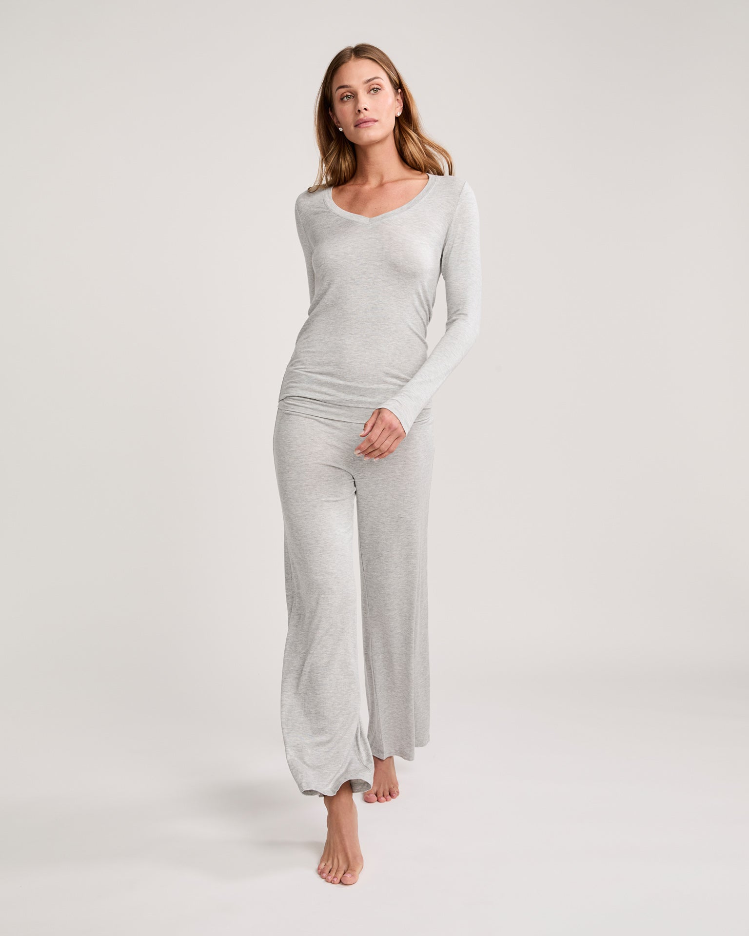 Memphis Long Sleeve V Neck Tee - Heather Grey