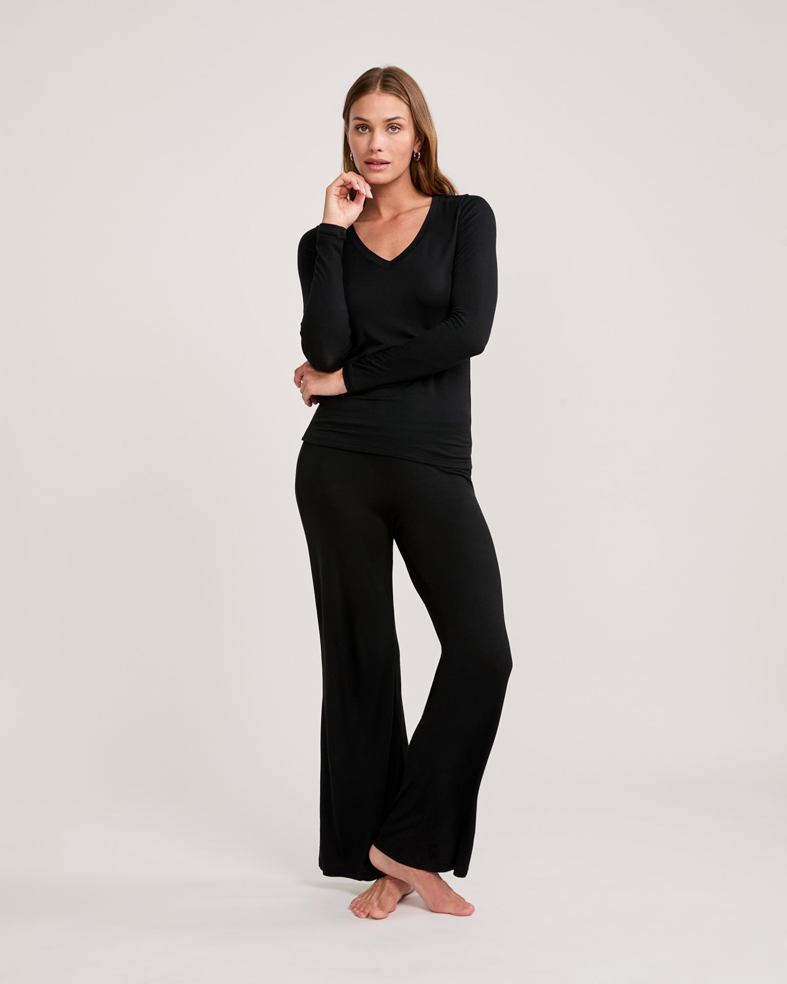 Memphis Long Sleeve V Neck Tee - Black