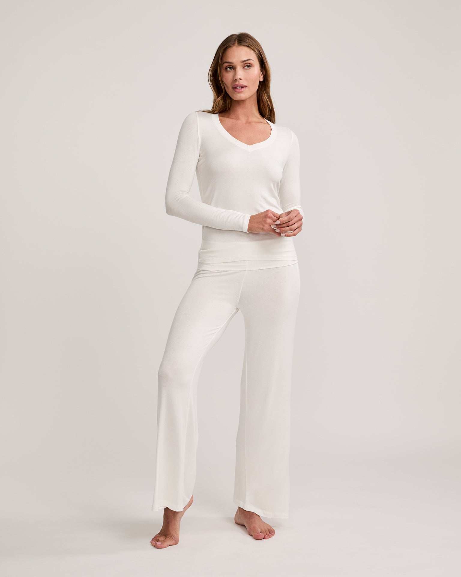 Memphis Long Sleeve V Neck Tee - White