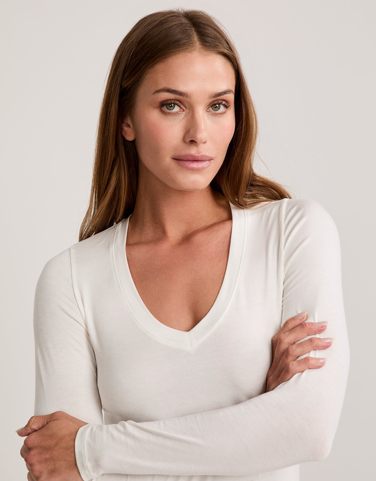Memphis Long Sleeve V Neck Tee - White