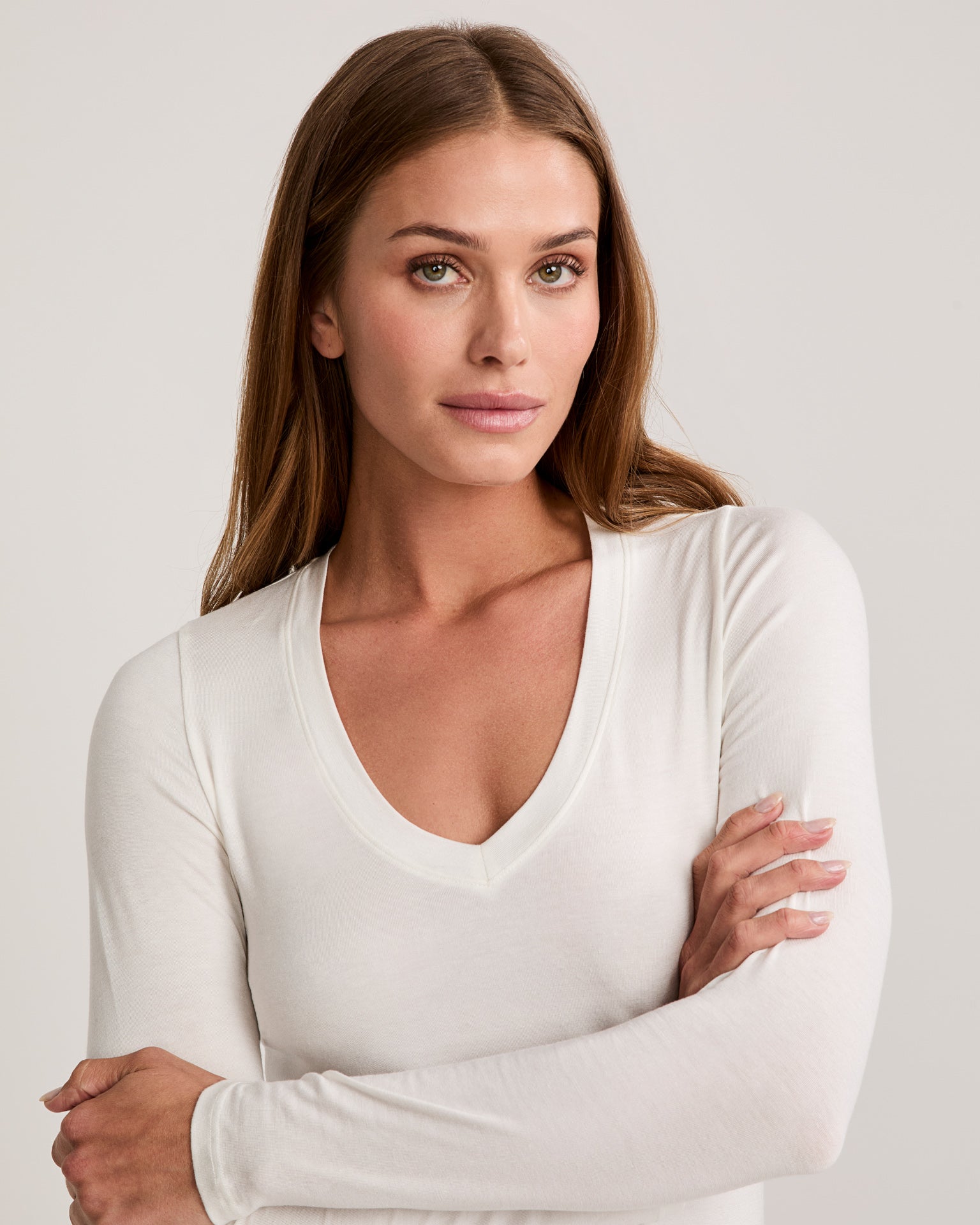 Memphis Long Sleeve V Neck Tee - White