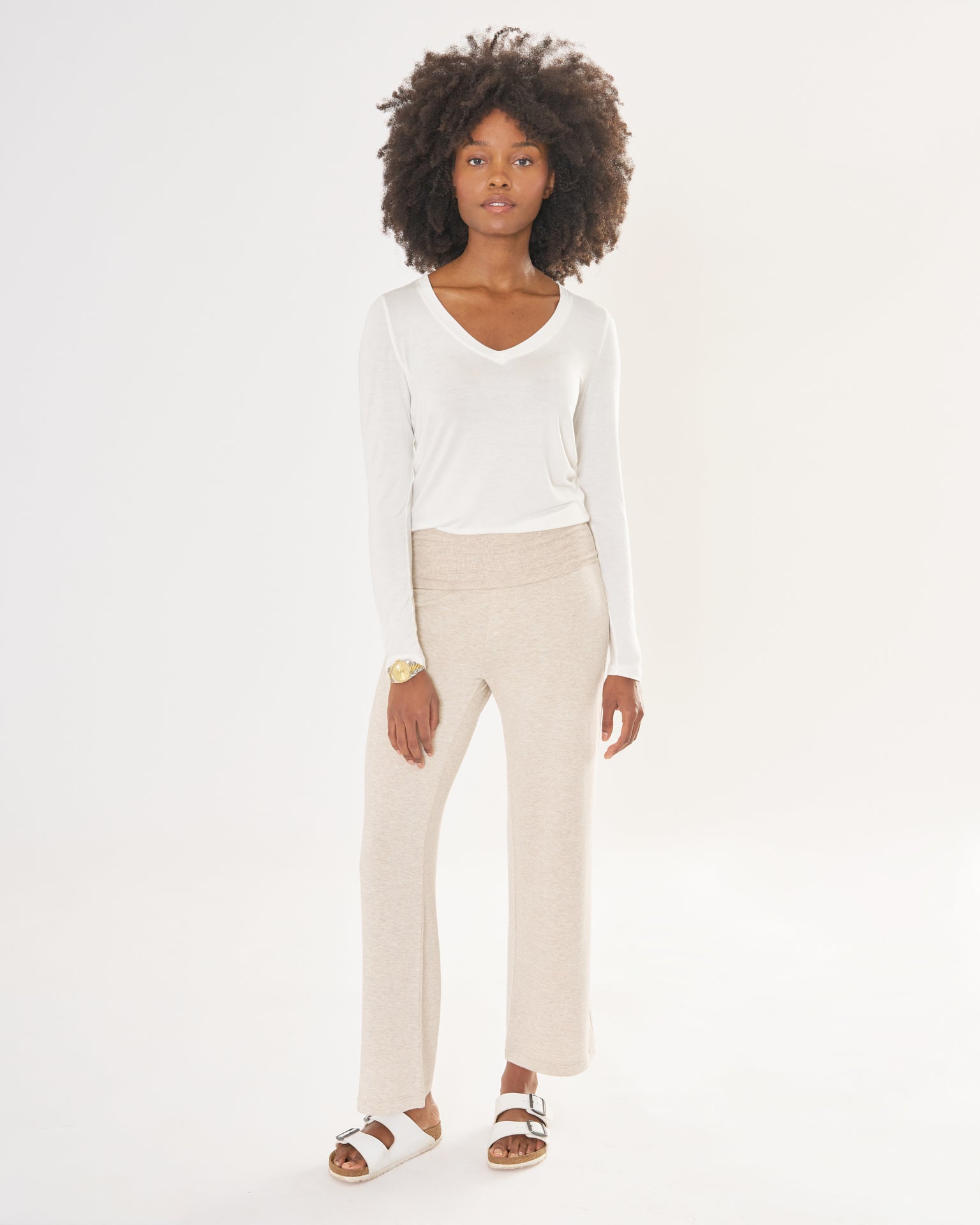 Memphis Long Sleeve V Neck Tee - White