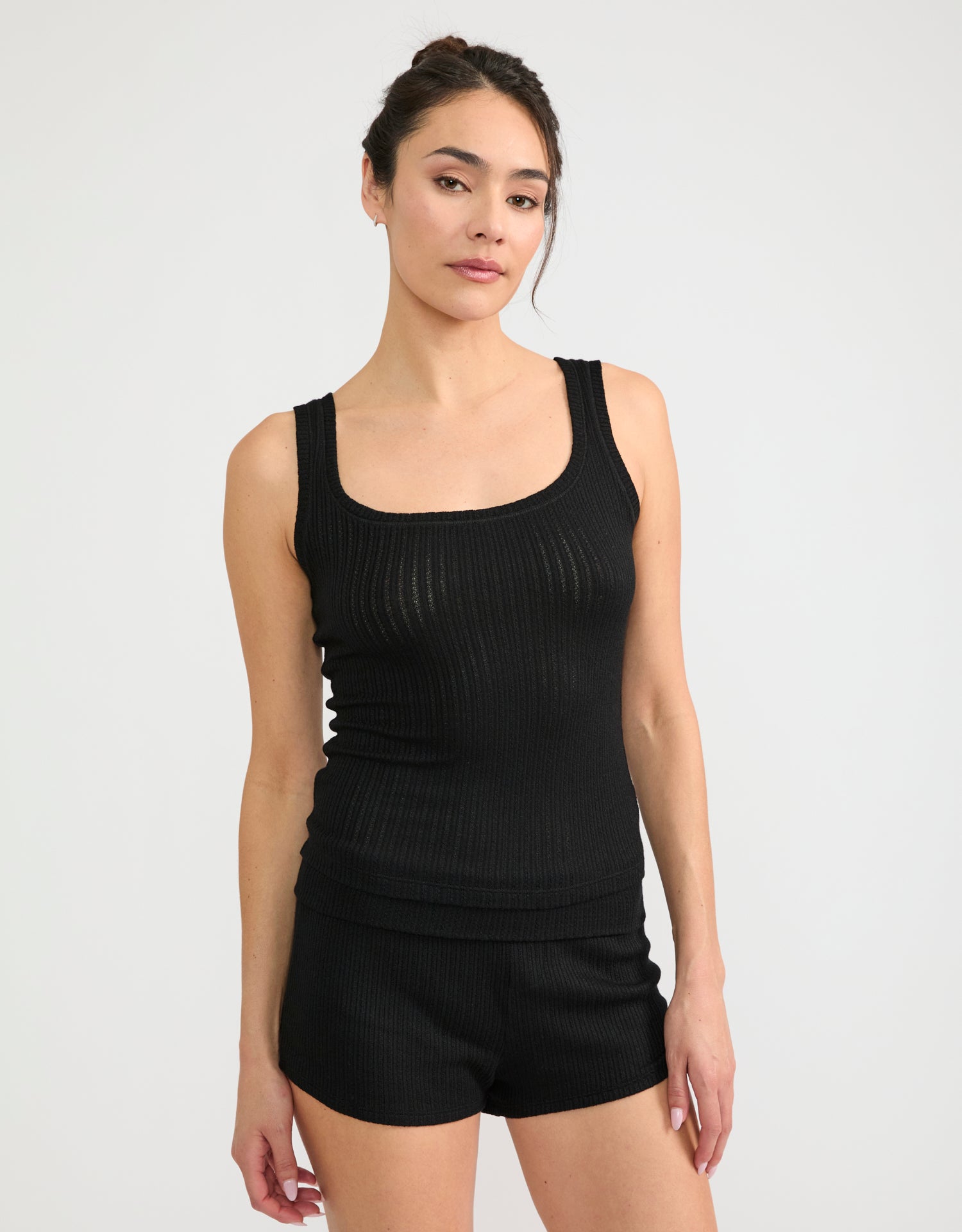 Santa Barbara Pointelle Tank - Black