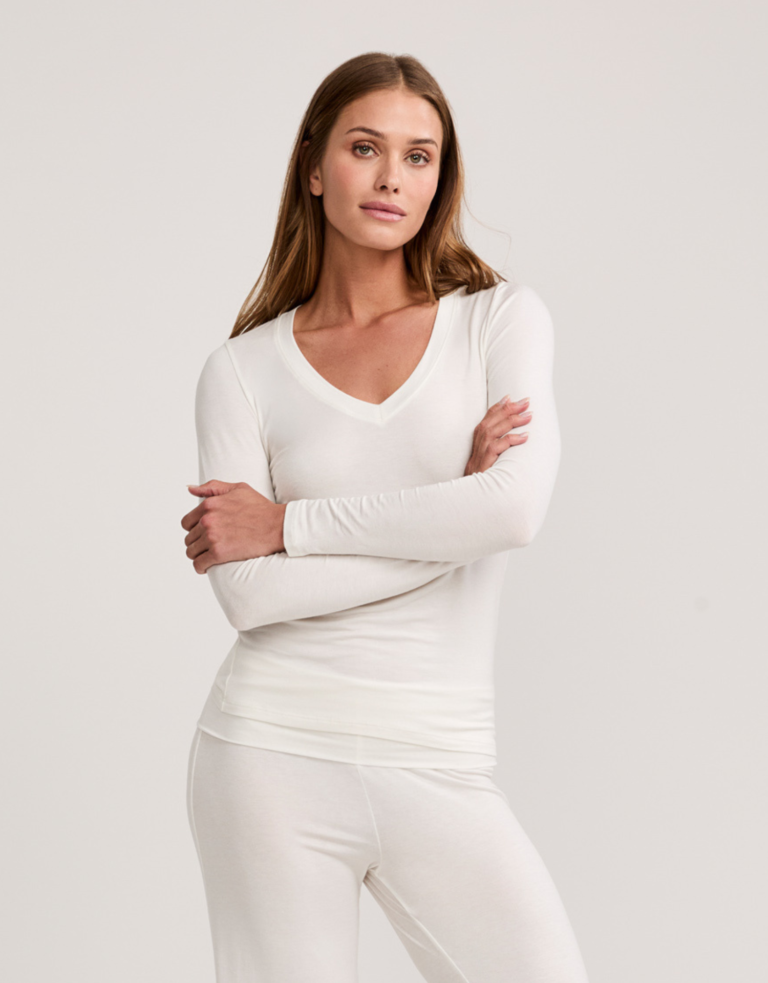 Memphis Long Sleeve V Neck Tee - White