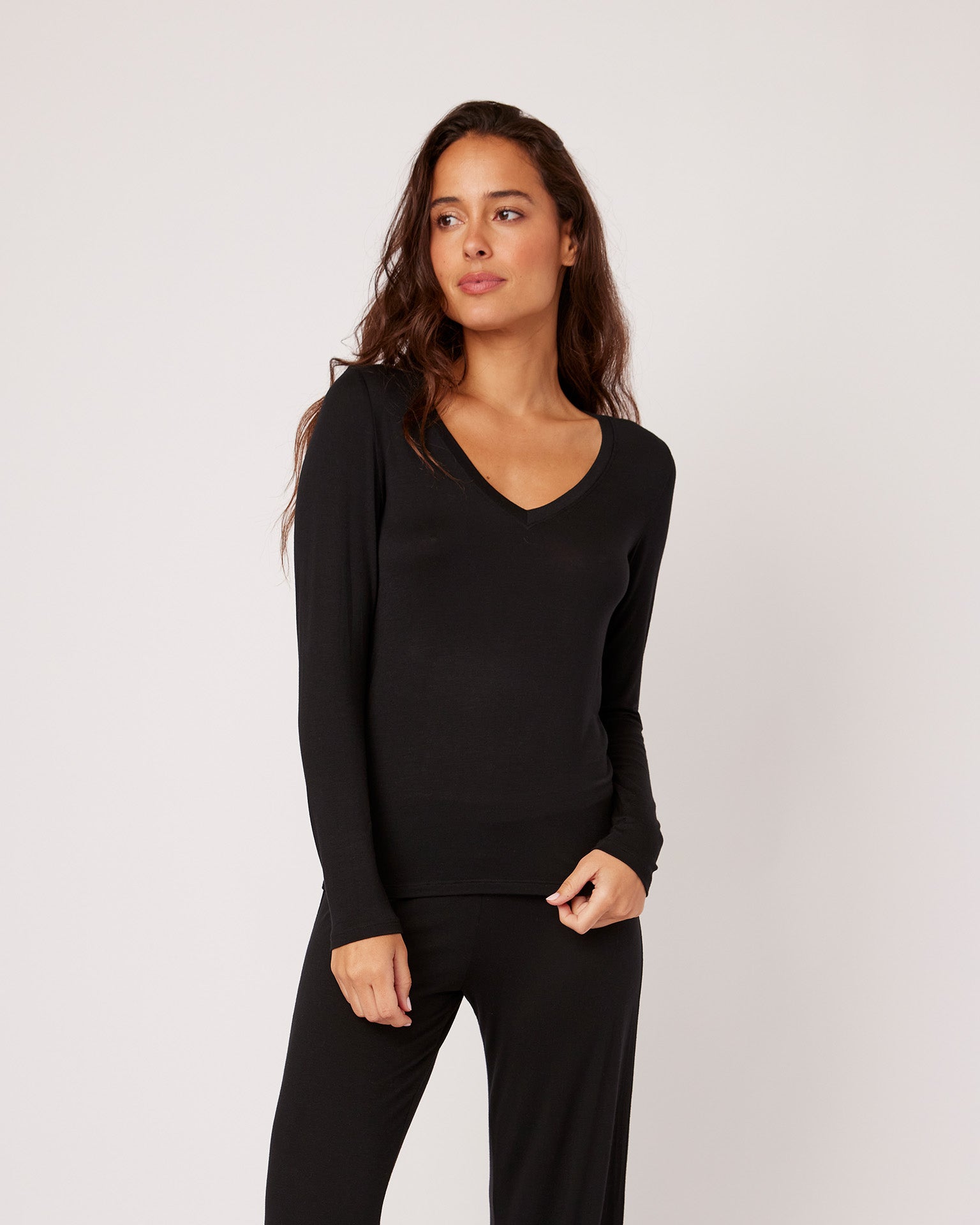 Memphis Long Sleeve V Neck Tee - Black