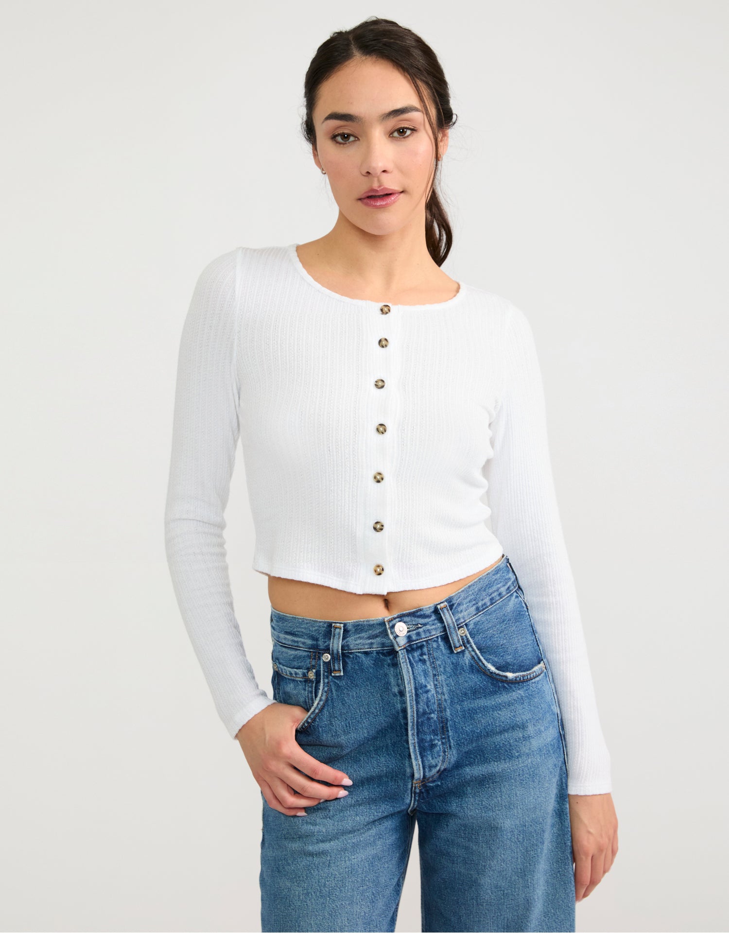Topanga Pointelle Cardigan - Pearl