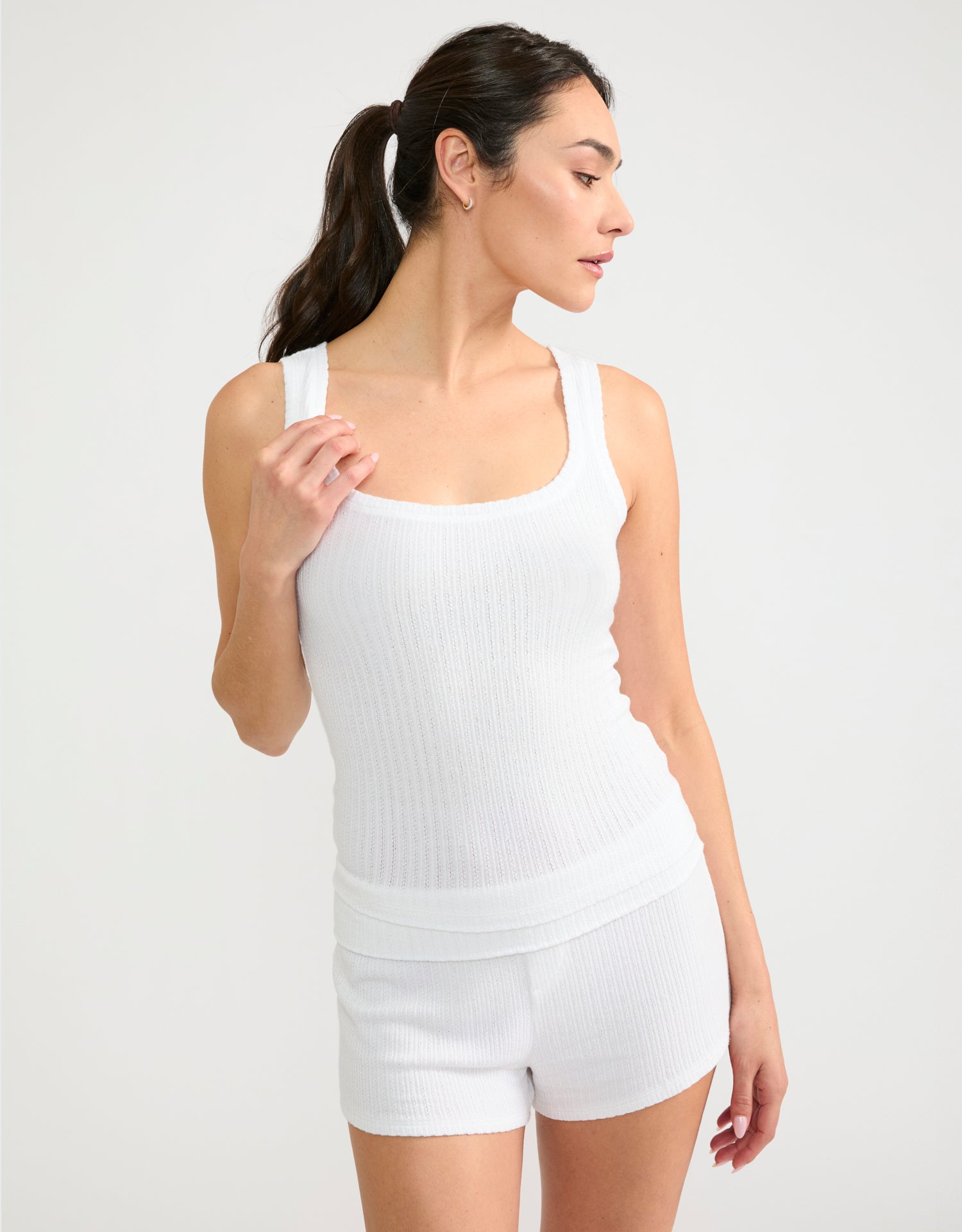 Santa Barbara Pointelle Tank - Pearl