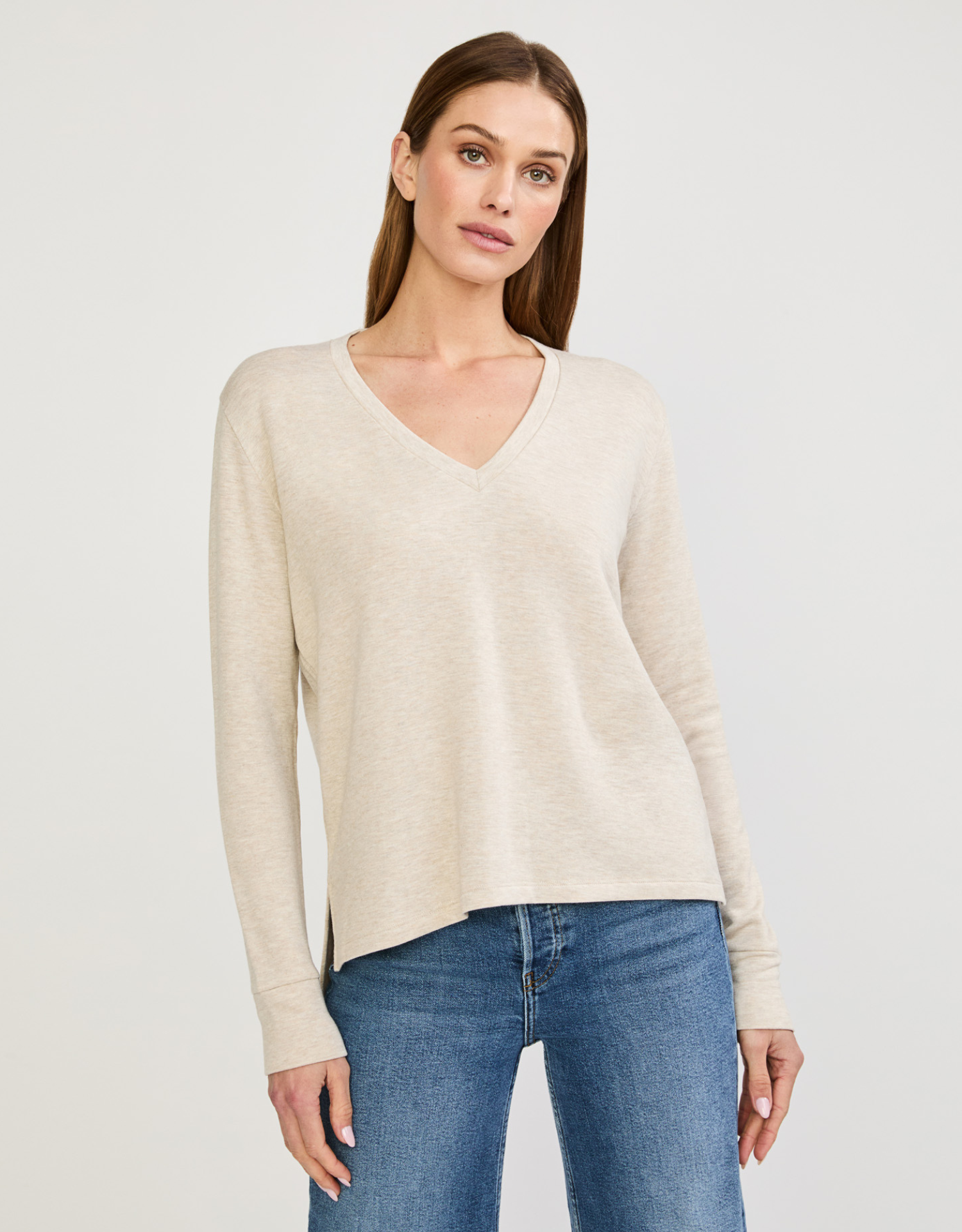 Houston Long Sleeve V Neck - Oatmeal