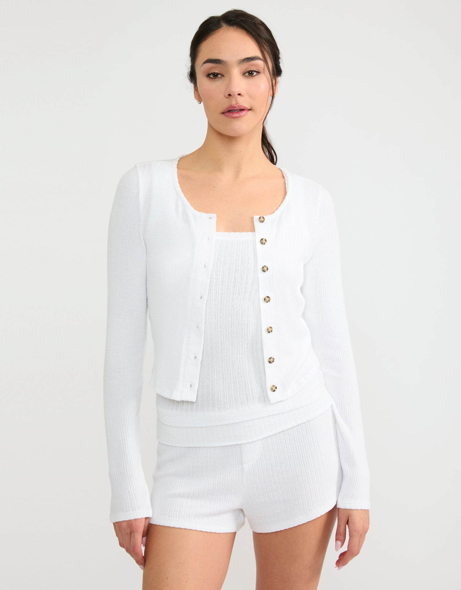 Topanga Pointelle Cardigan - Pearl