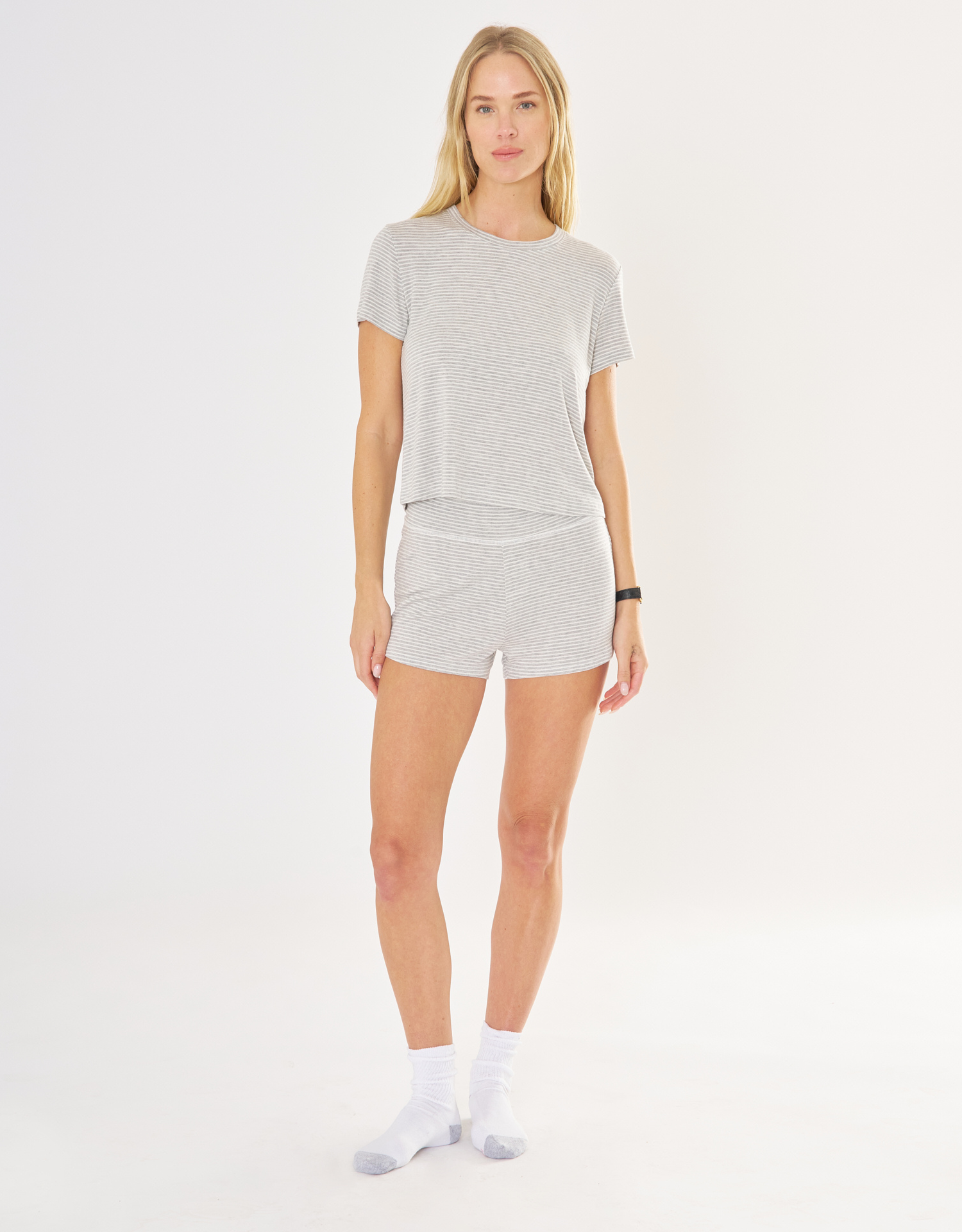 Brooklyn Tee Heather Grey White Stripe