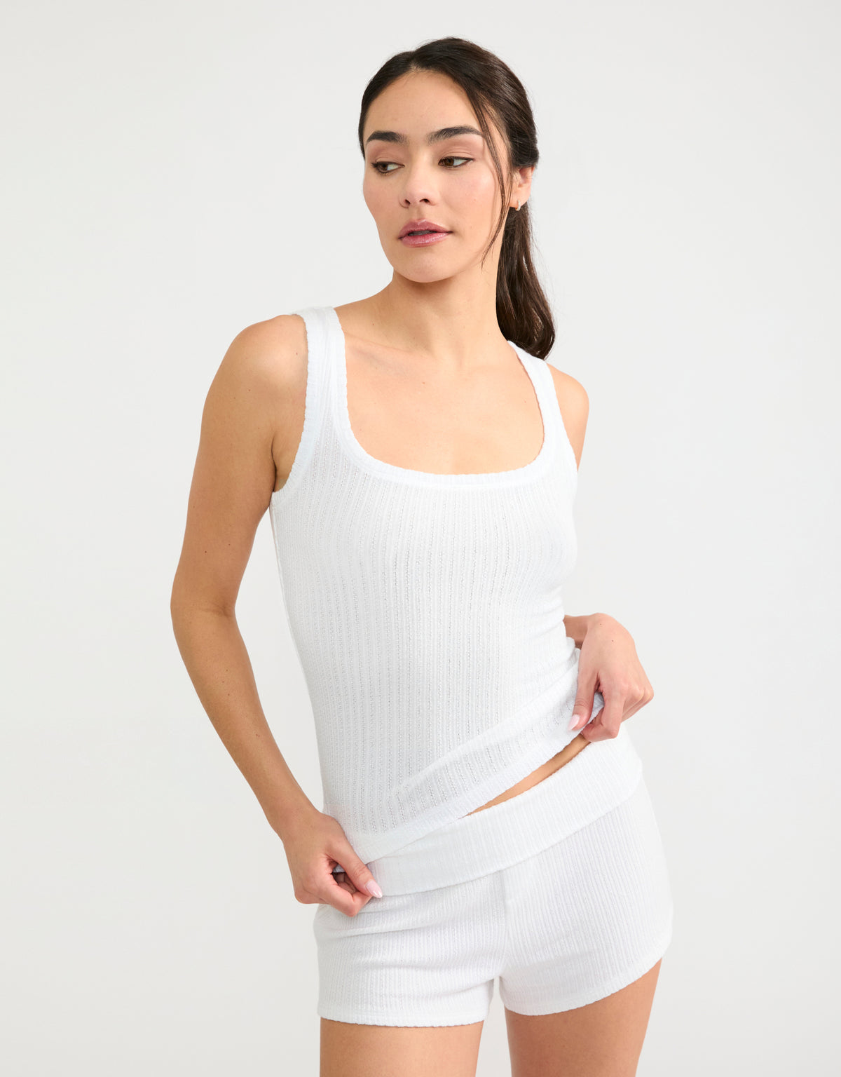 Santa Barbara Pointelle Tank - Pearl