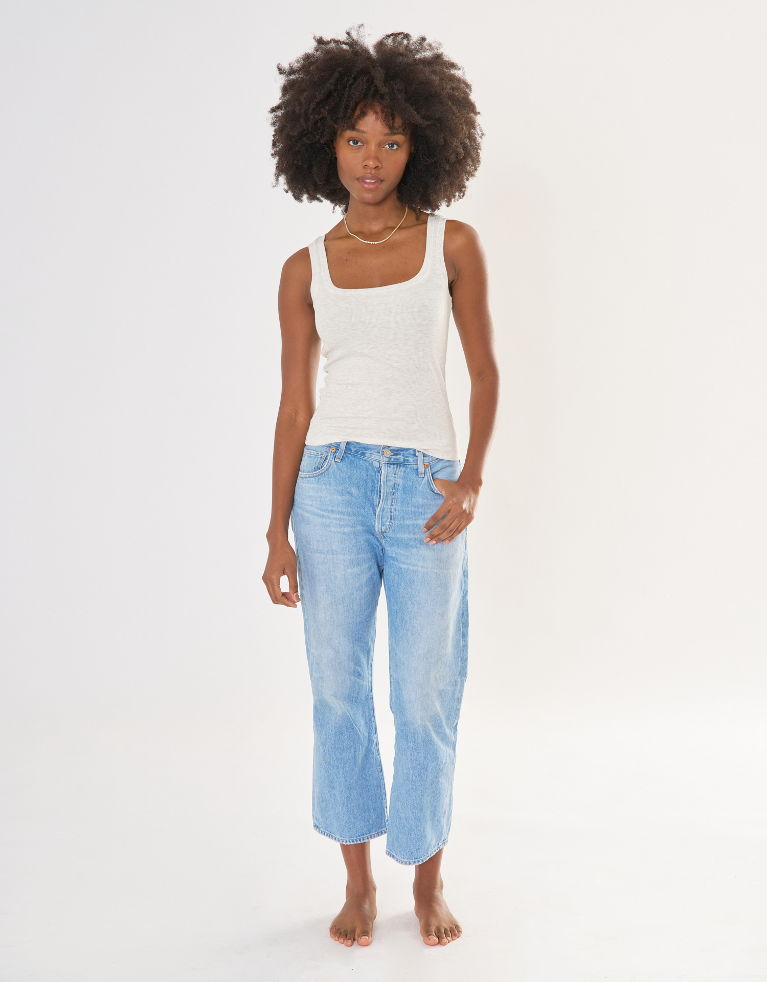 Franklin Ribbed Square Neck Tank - Heather Ash