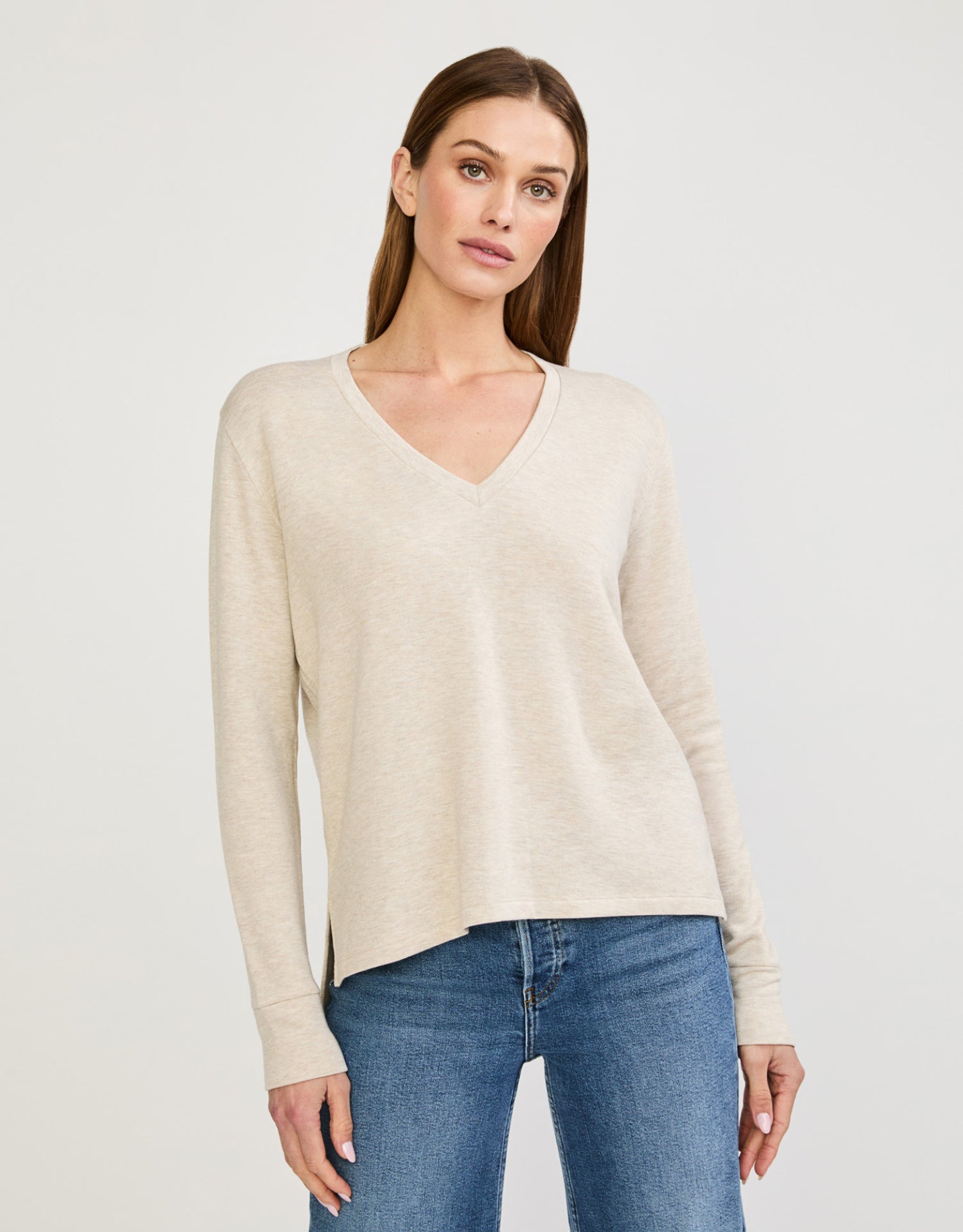 Houston Long Sleeve V Neck - Oatmeal