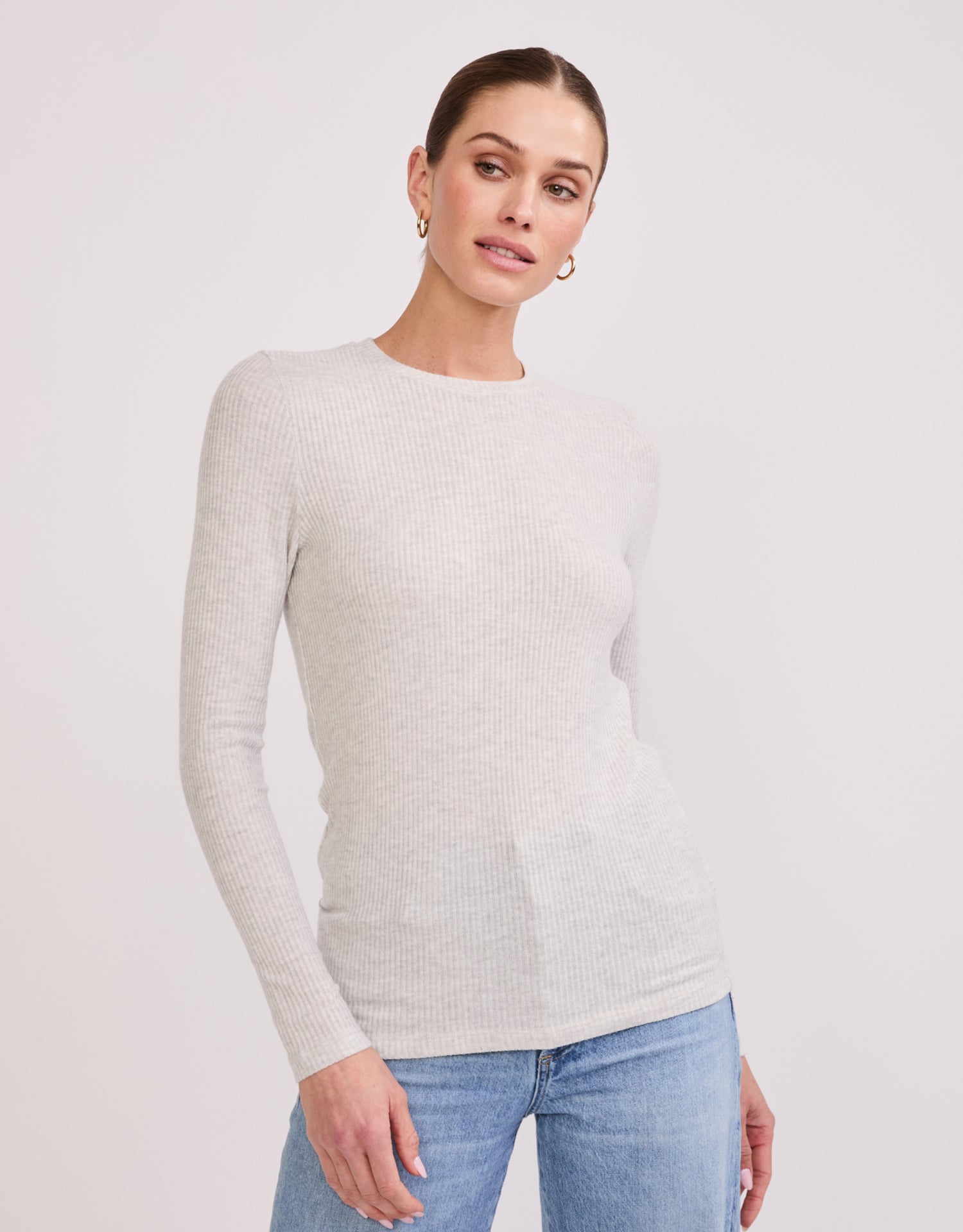 Helena Hatchi Rib Long Sleeve - Heather Ash