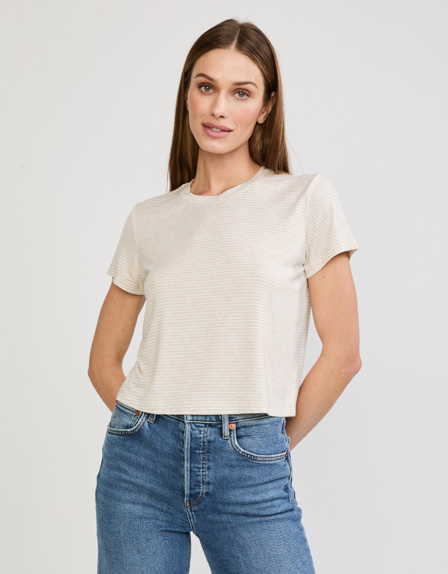 Brooklyn Tee - Oatmeal and White Stripe