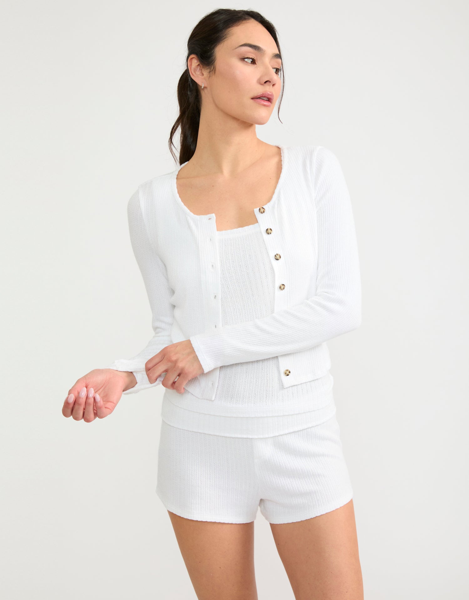 Topanga Pointelle Cardigan - Pearl