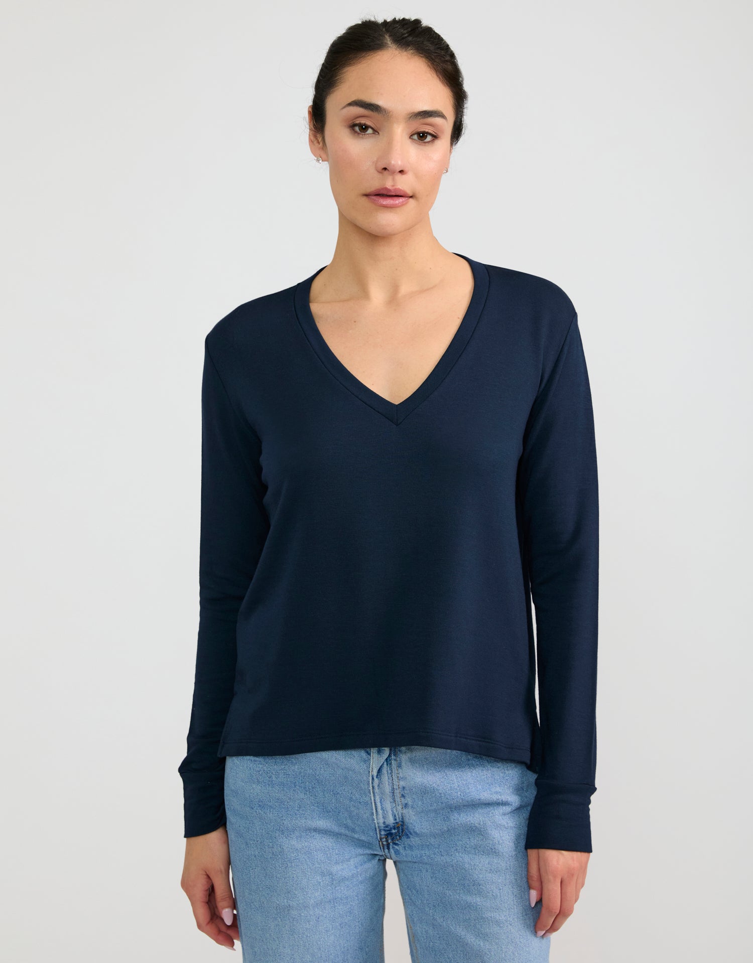 Houston Long Sleeve V Neck - Navy