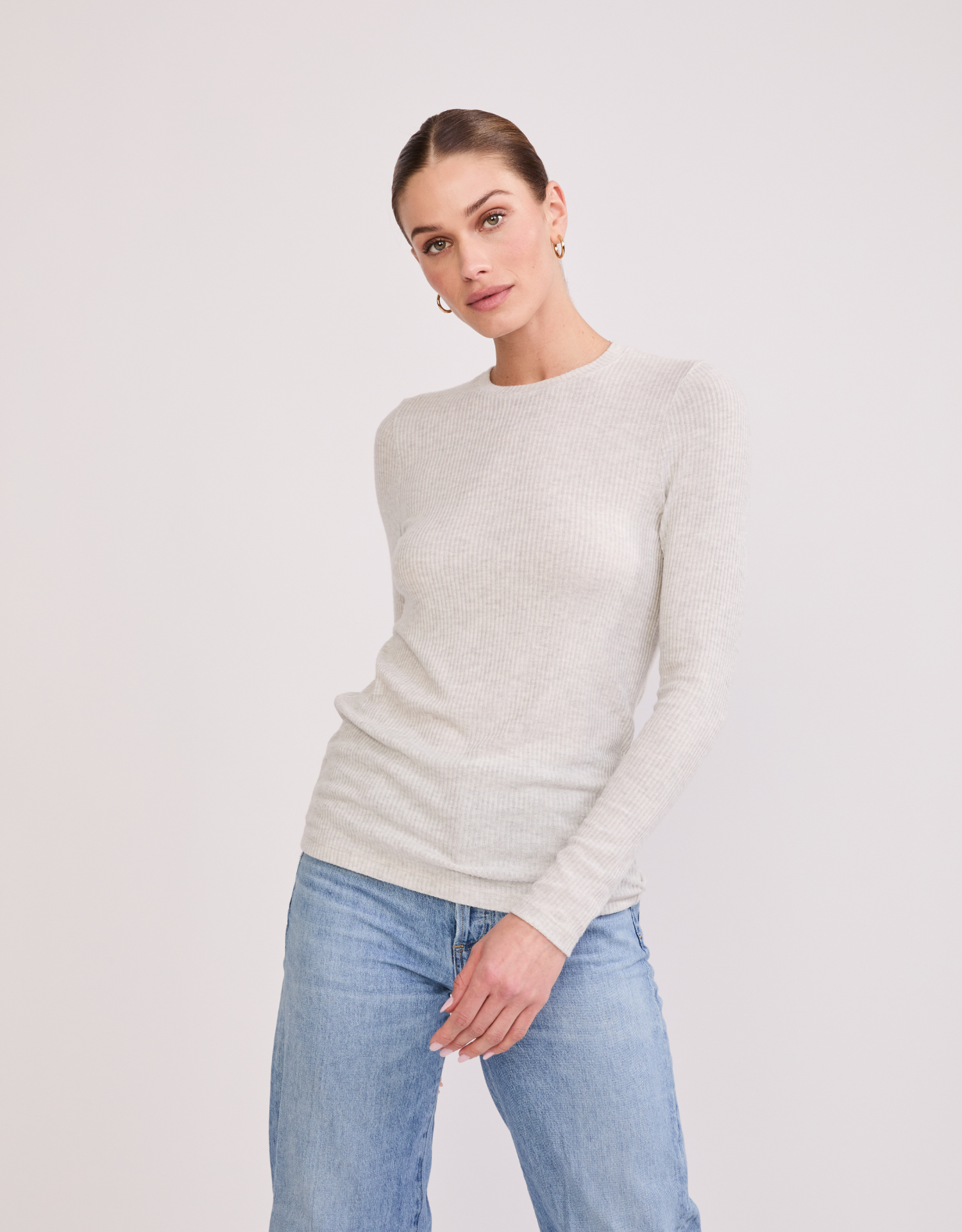 Helena Hatchi Rib Long Sleeve - Heather Ash