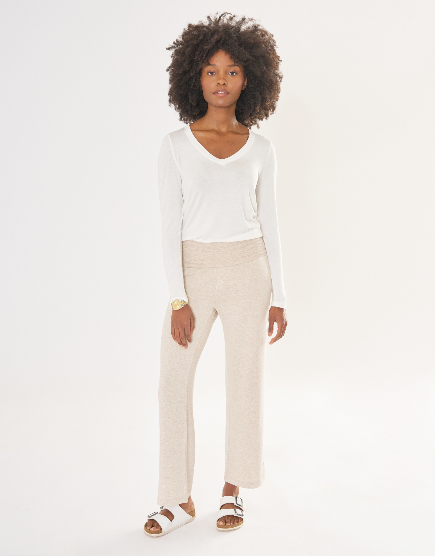 Memphis Long Sleeve V Neck Tee - White