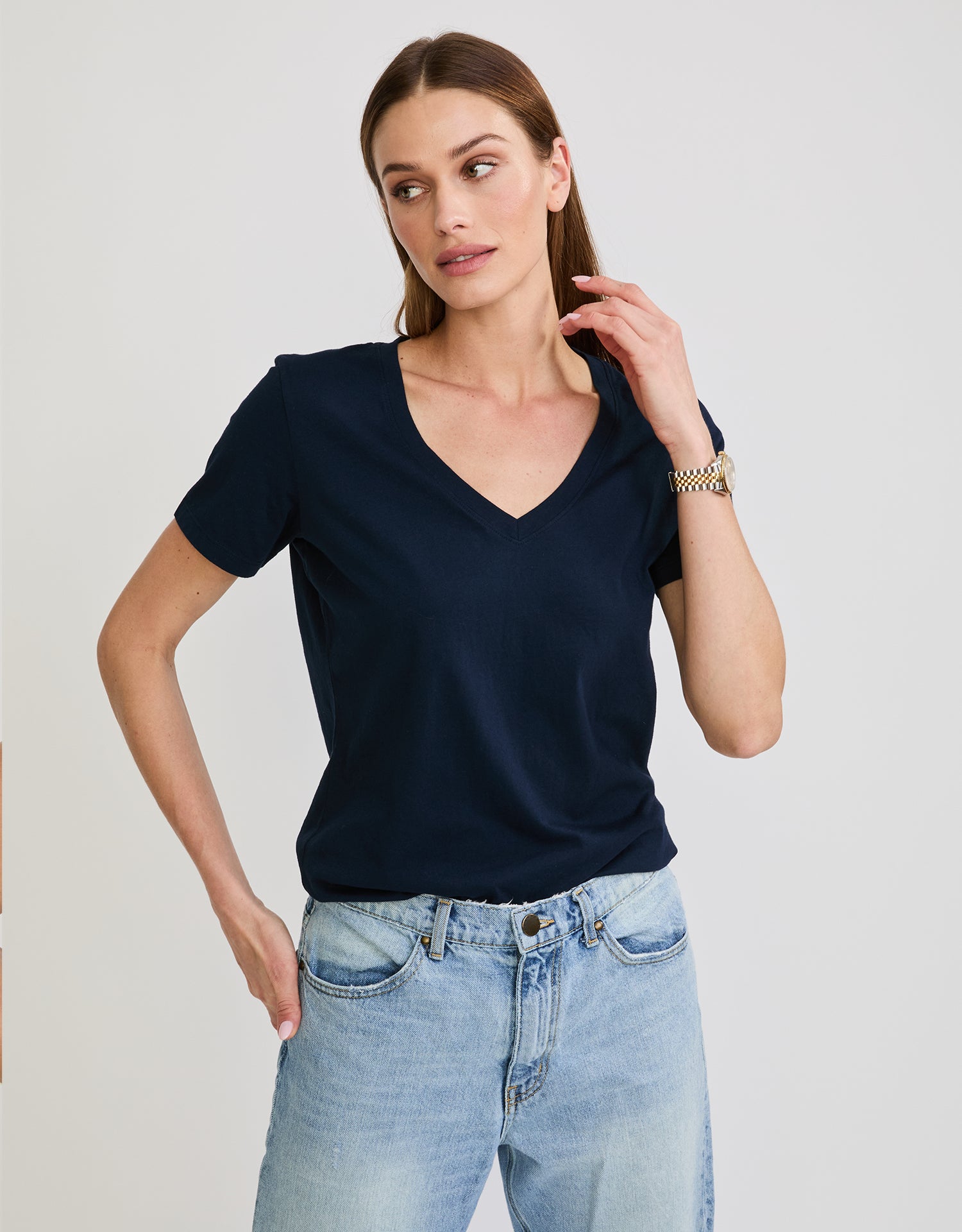Charleston V Neck Tee - Navy