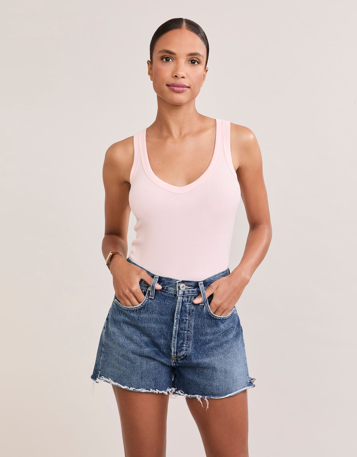 Augusta Ribbed V Neck Tank Petal