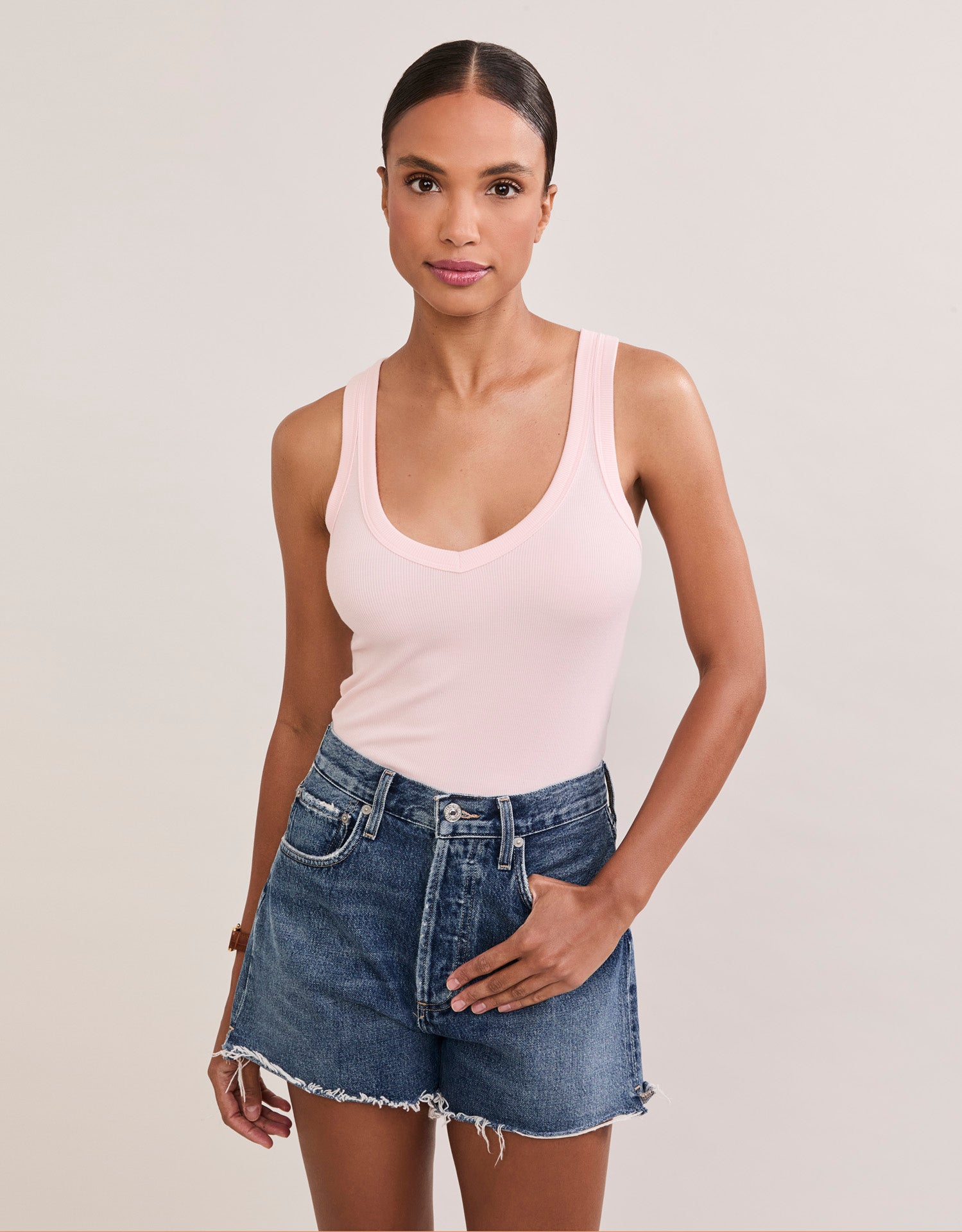 Augusta Ribbed V Neck Tank - Petal