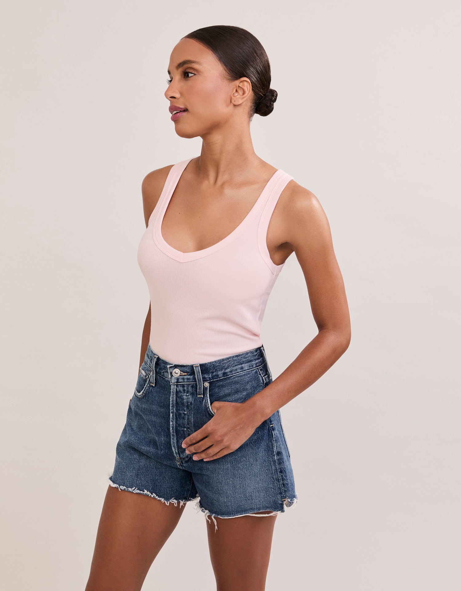 Augusta Ribbed V Neck Tank - Petal