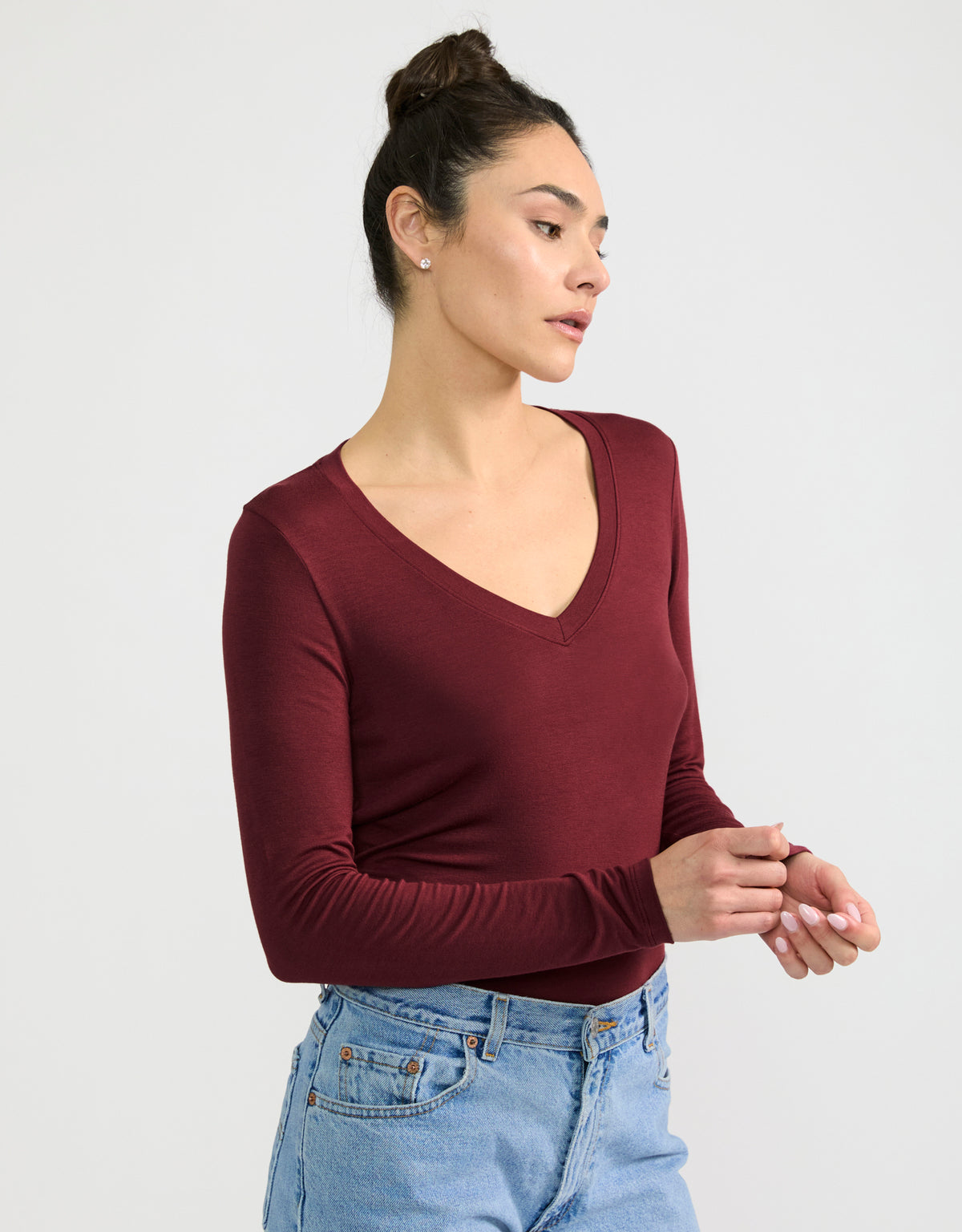 Memphis Long Sleeve V Neck Tee - Garnet