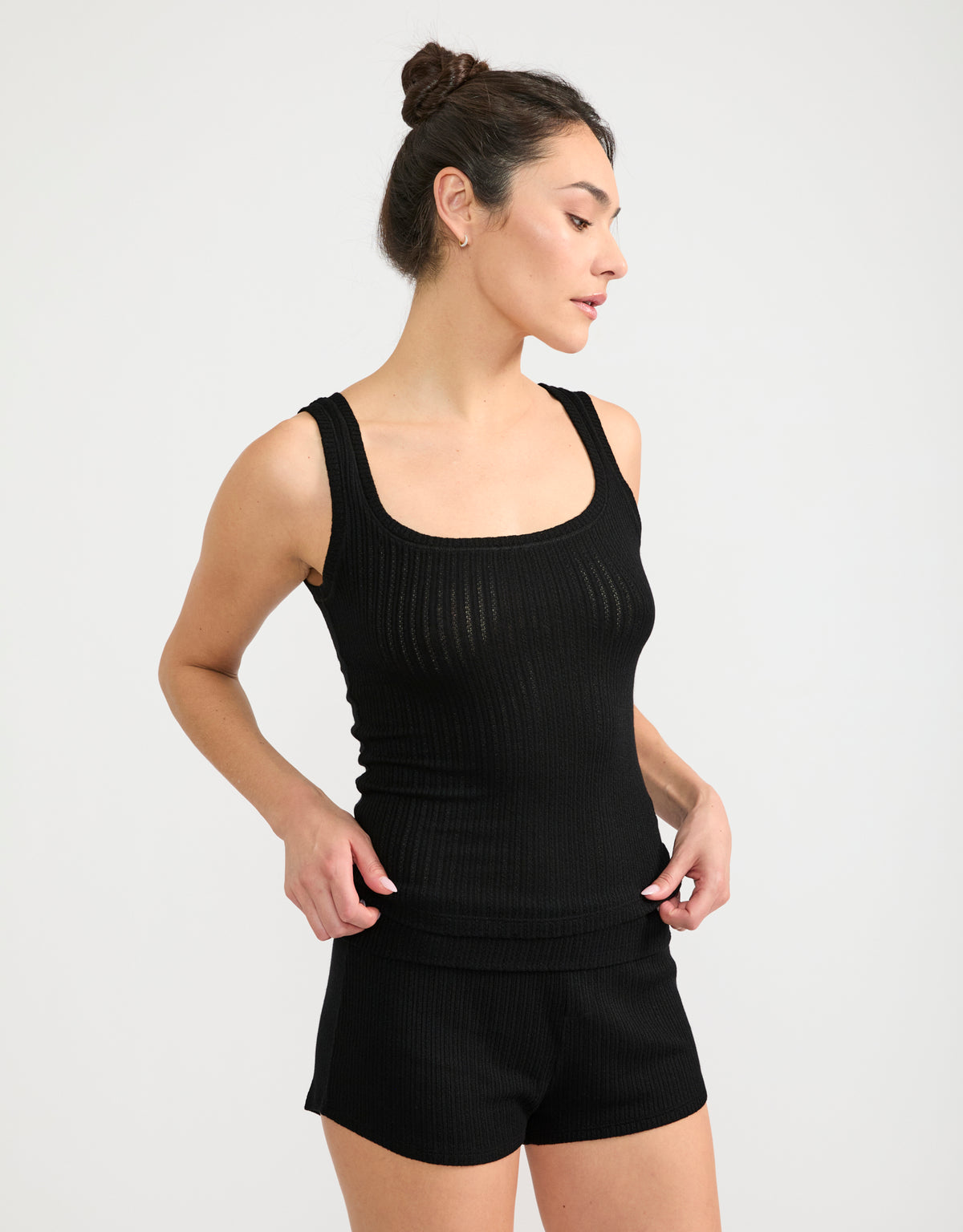 Santa Barbara Pointelle Tank - Black