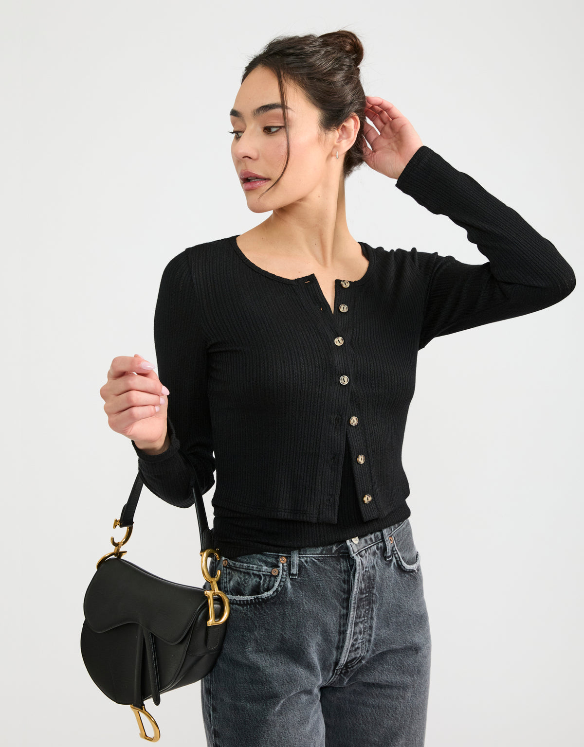 Topanga Pointelle Cardigan - Black
