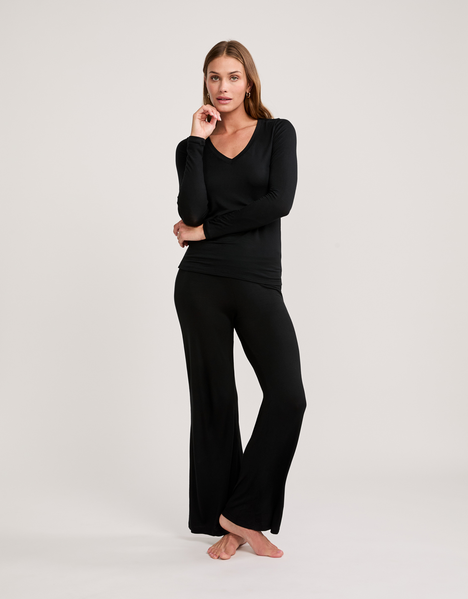 Memphis Long Sleeve V Neck Tee - Black